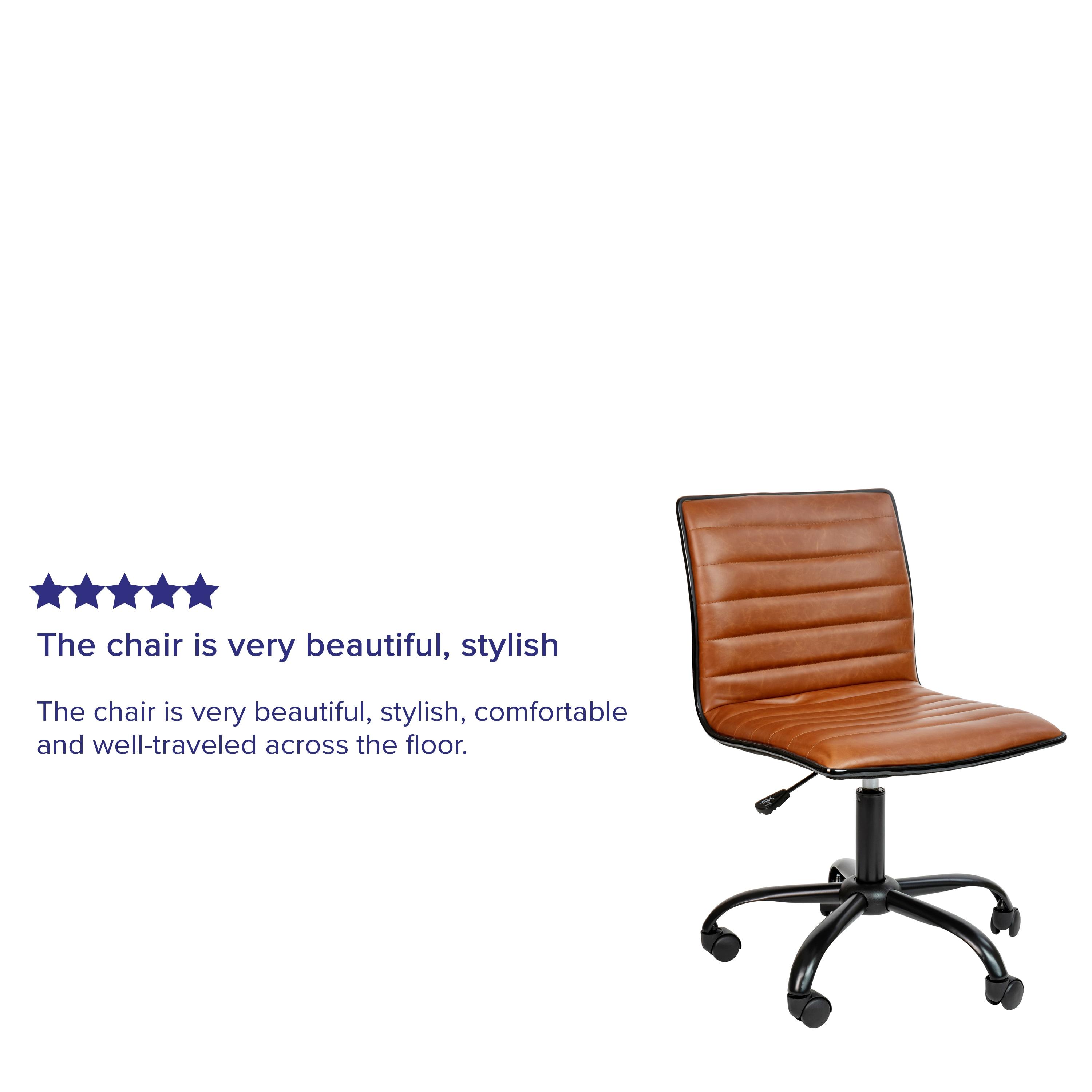 Flash Furniture Low Back Designer Armless Brown Ribbed Swivel Task Office Chair with Black Frame and Base