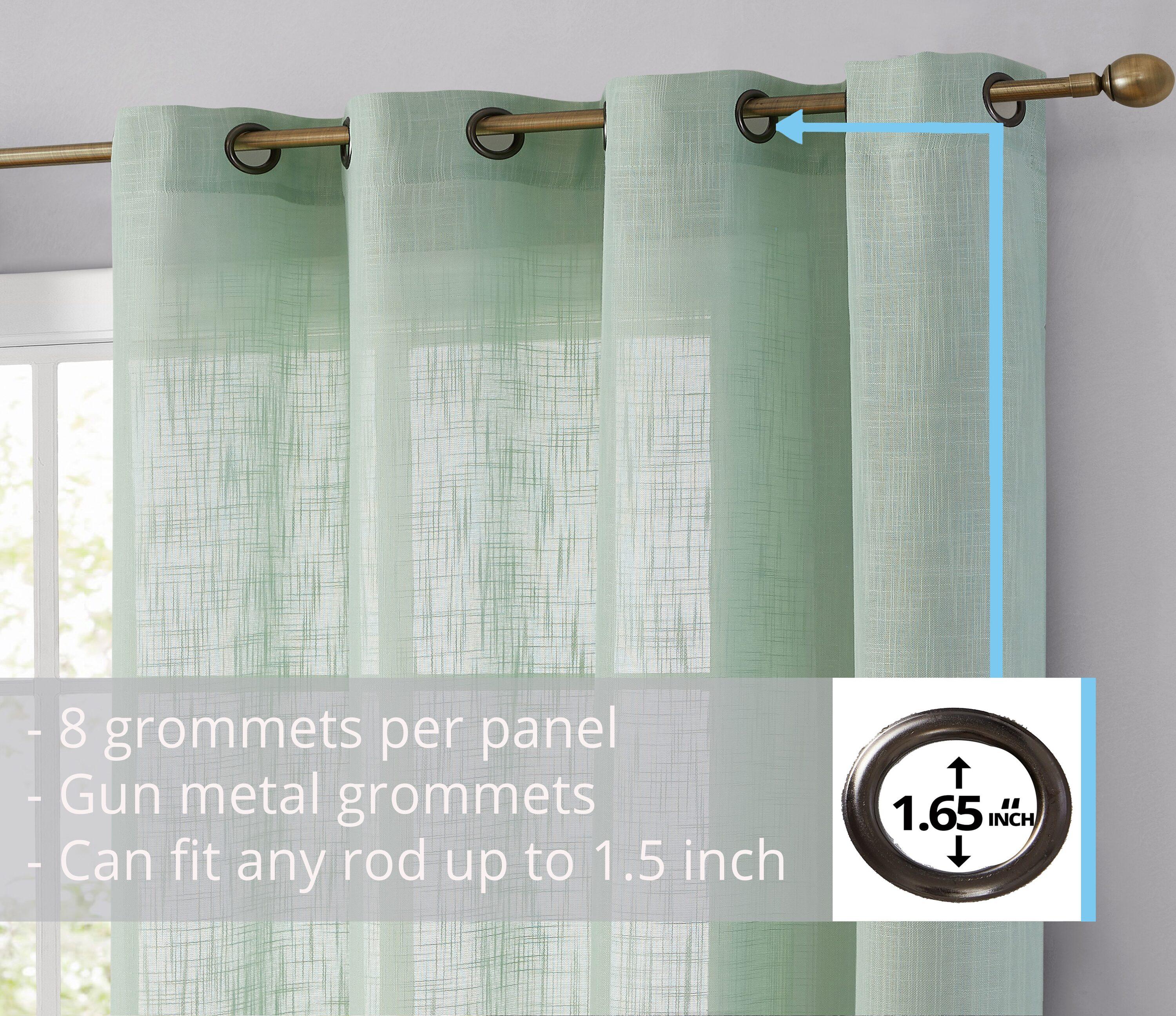 THD Serena Faux Linen Textured Semi Sheer Transparent Window Grommet Long Thick Curtain Panels, Pair