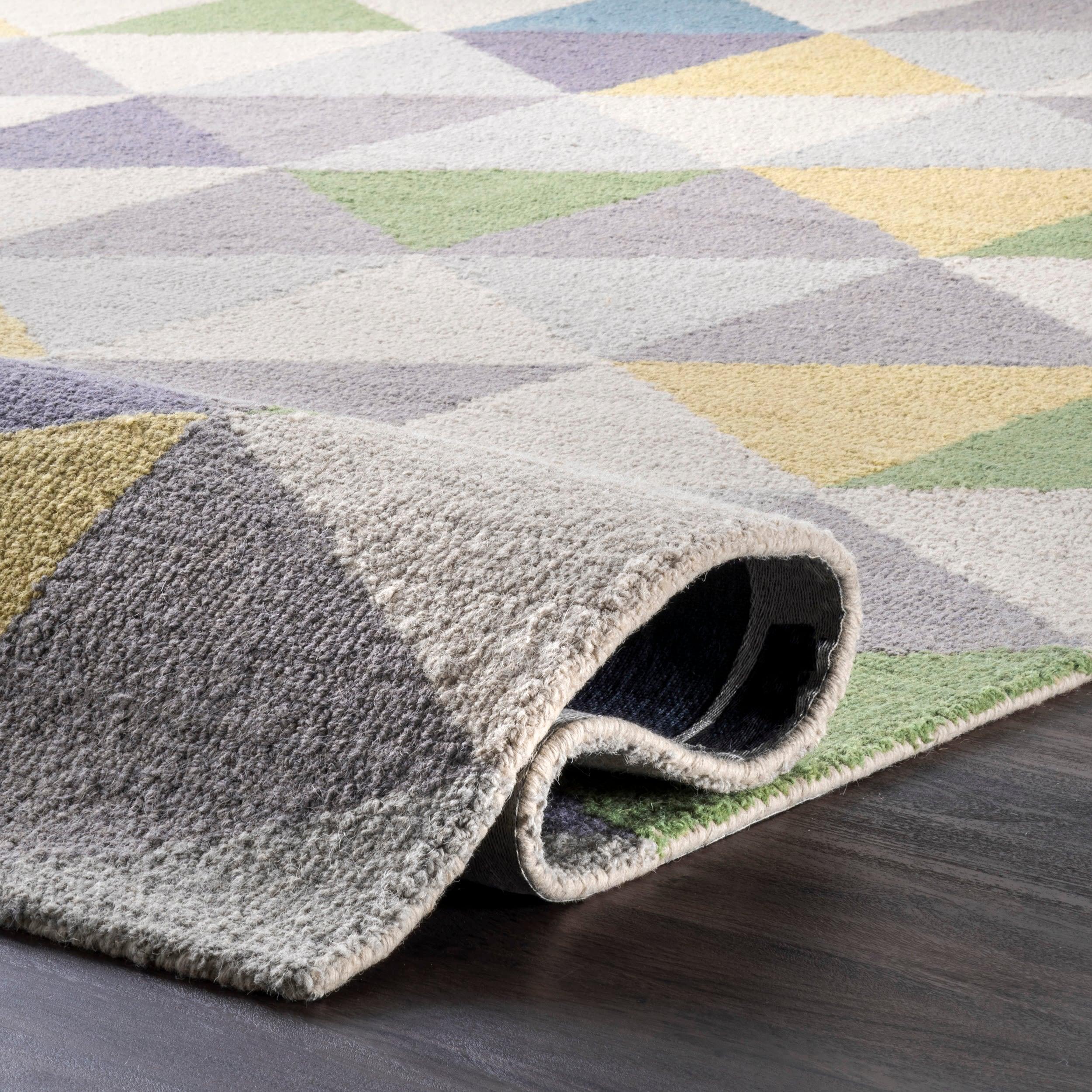 3'x5' Bianca Triangles Area Rug Green - nuLOOM: Wool, Geometric, Contemporary, Handmade, Low Pile, Indoor Use