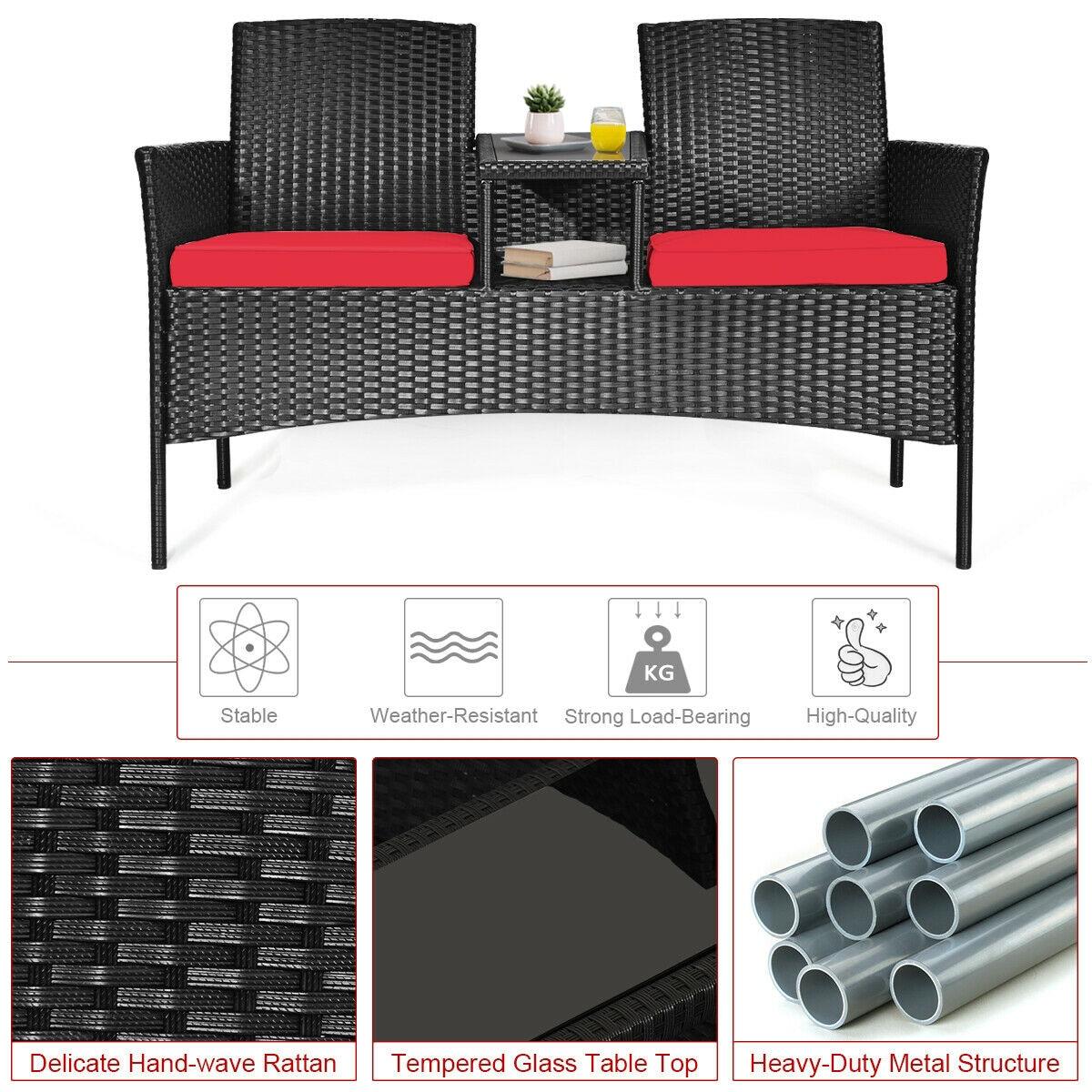 Tangkula Outdoor Rattan Furniture Wicker Patio Conversation Chair W/Cushion Red