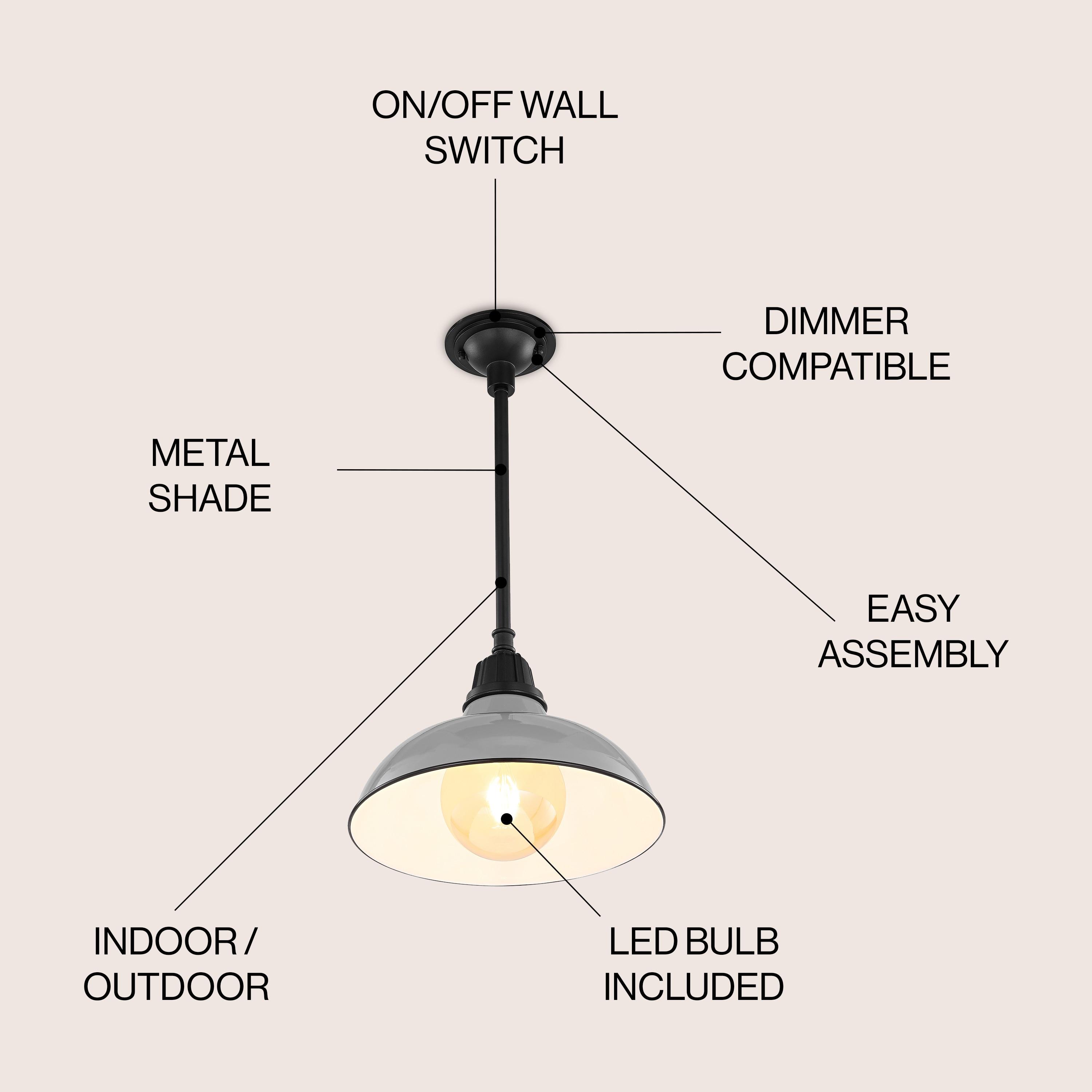 Jasper 12.25" 1-Light Farmhouse Industrial Indoor/Outdoor Iron LED Pendant, Gray