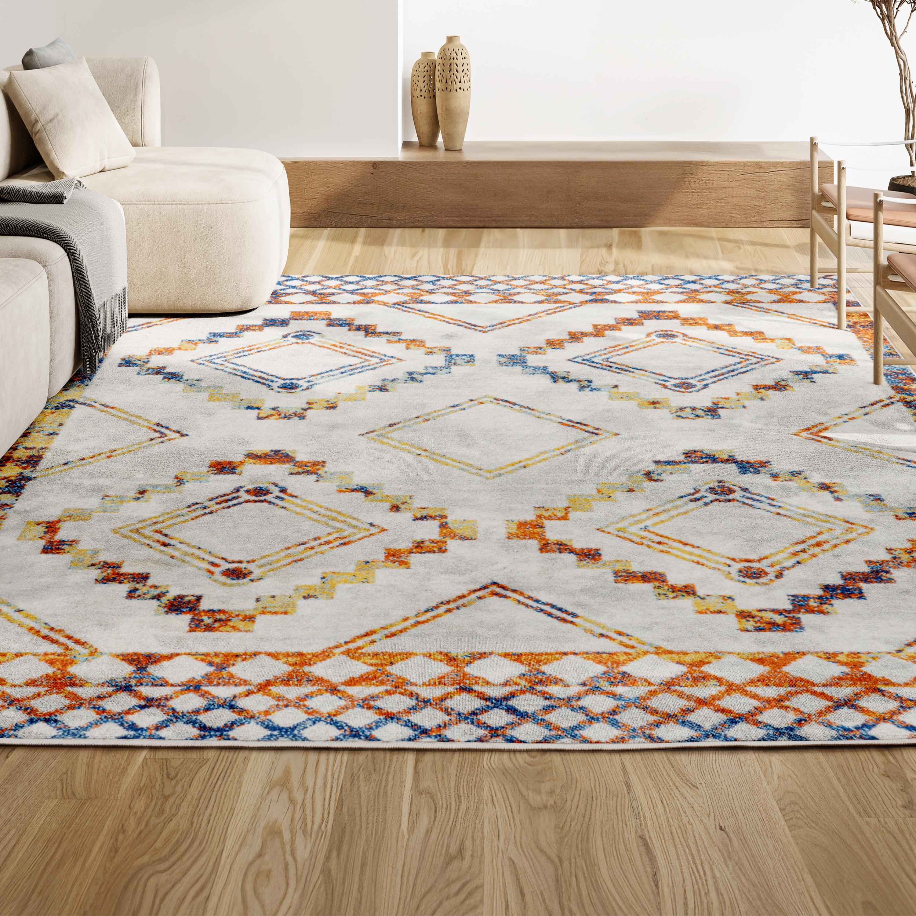 JONATHAN Y Amir Moroccan Beni Souk Ivory/Blue/Orange 8 ft. x 10 ft. Area Rug