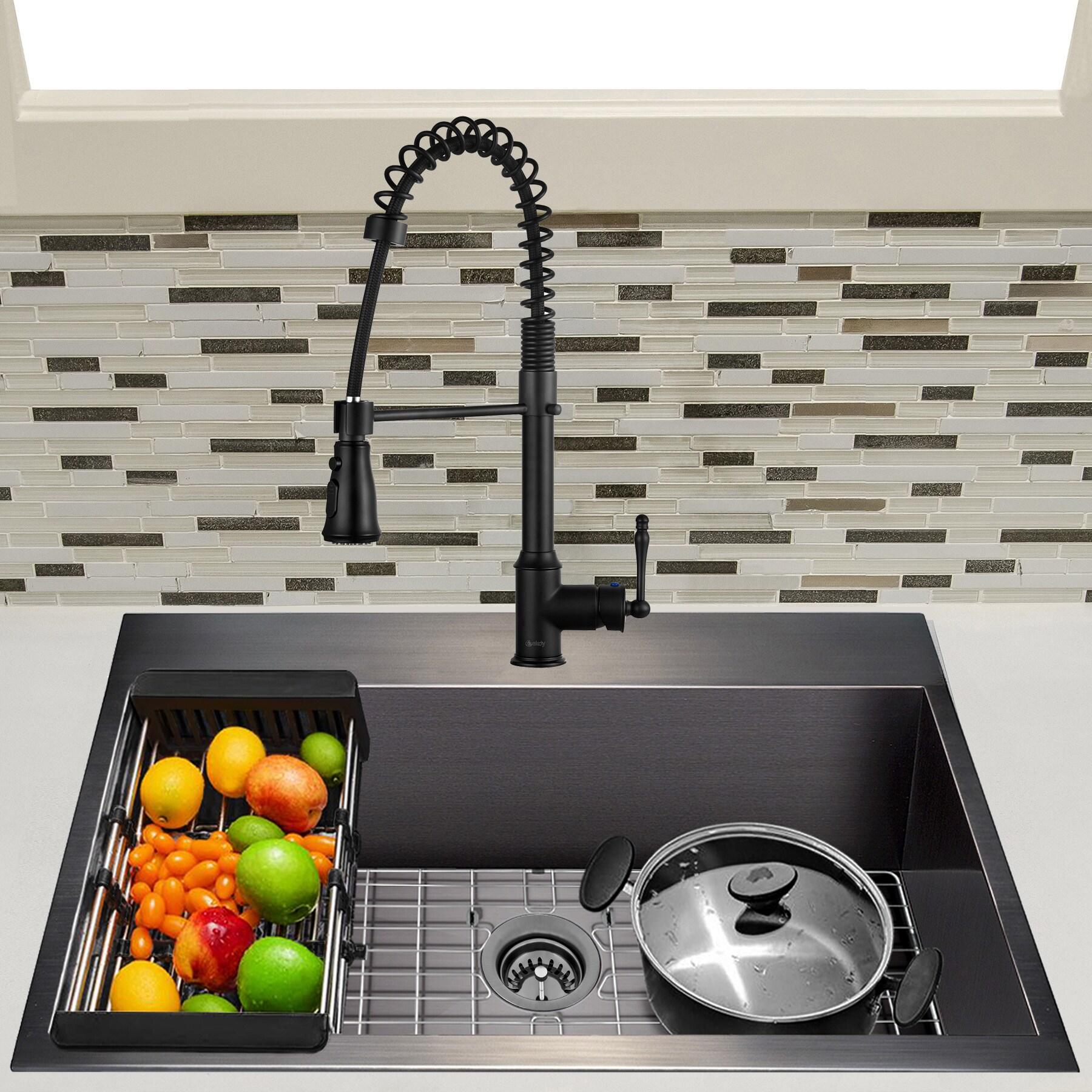 Drop-In 33-in x 22-in Gunmetal Black Stainless Steel Single Bowl 1-Hole Kitchen Sink All-in-one Kit