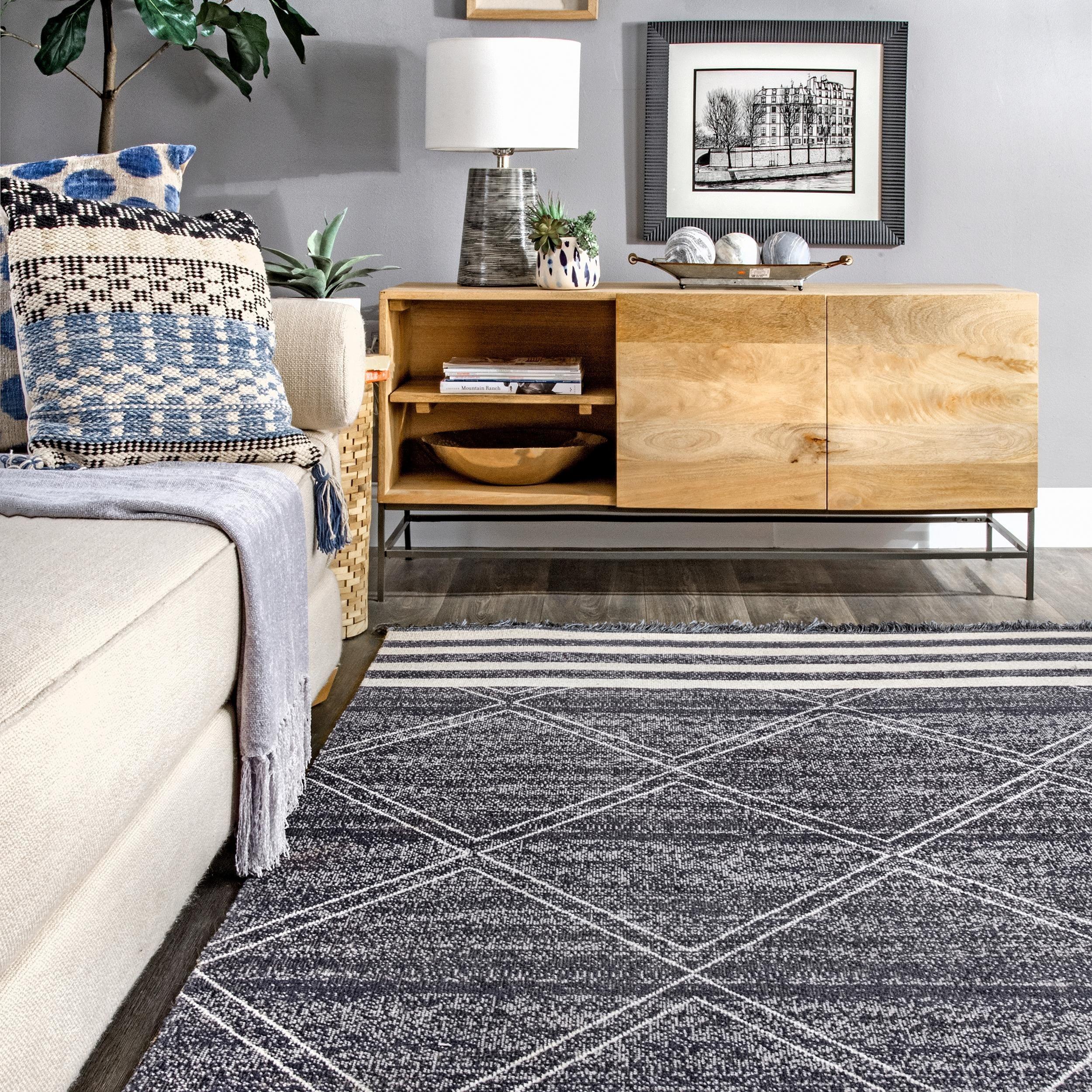 Nuloom Roberge Trellis 7 Square Indoor/Outdoor Area Rug for Living Room Patio Deck Front Porch Kitchen, Navy/Ivory