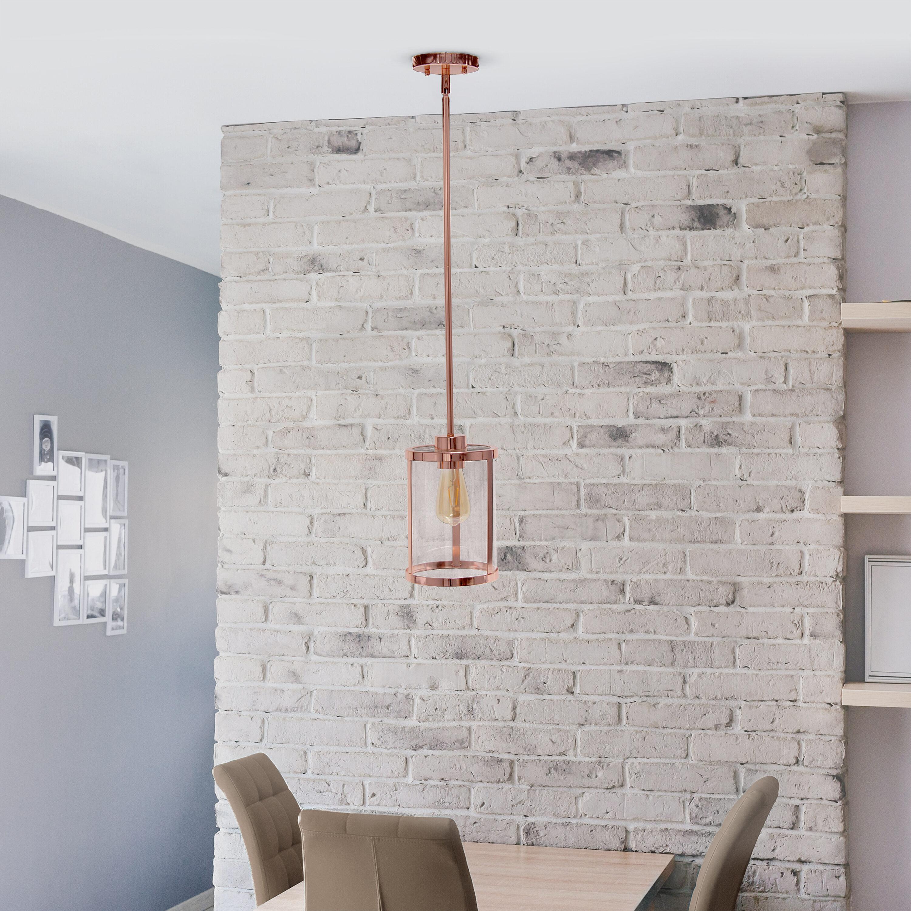 1-Light 9.25" Modern Farmhouse Adjustable Hanging Cylindrical Clear Glass Pendant Fixture with Metal Accent Rose Gold - Lalia Home