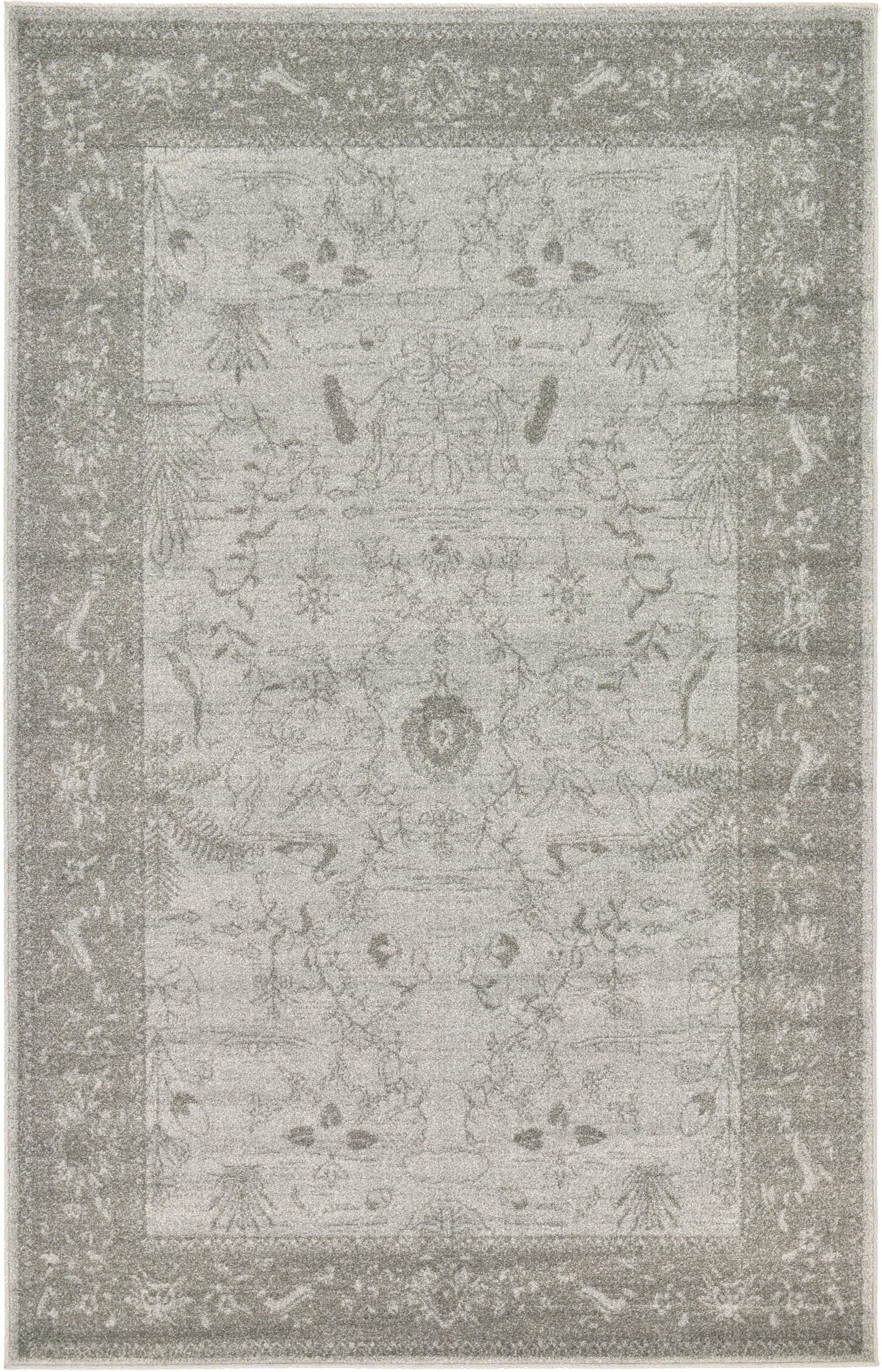 Unique Loom 5' 3 x 8' 0 Light Gray La Jolla Floral Area Rug