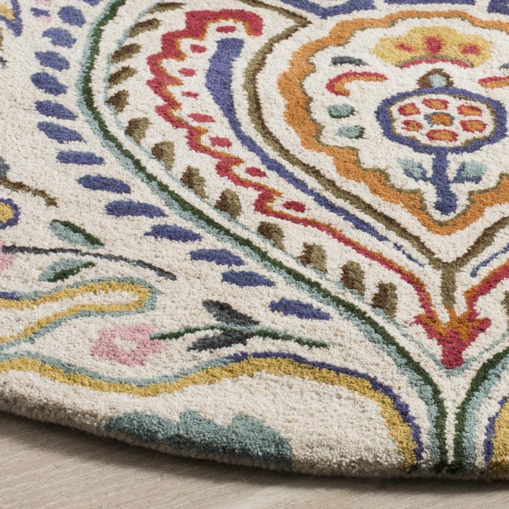 Bella BEL118 Hand Tufted Area Rug - Ivory/Teal - 7' Round - Safavieh.