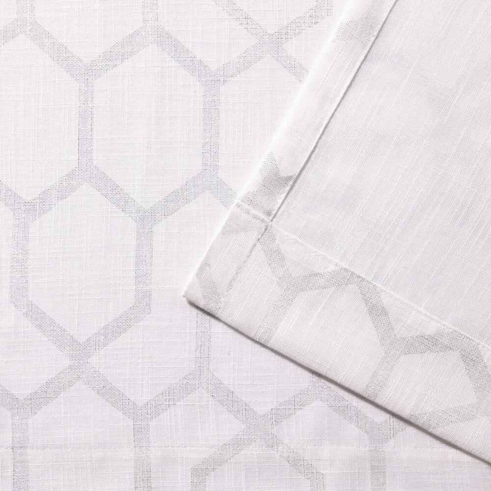 Set of 2 84"x54" Panza Sheer Linen Printed Metallic Geometric Grommet Top Window Curtain Panel - White Silver - Exclusive Home