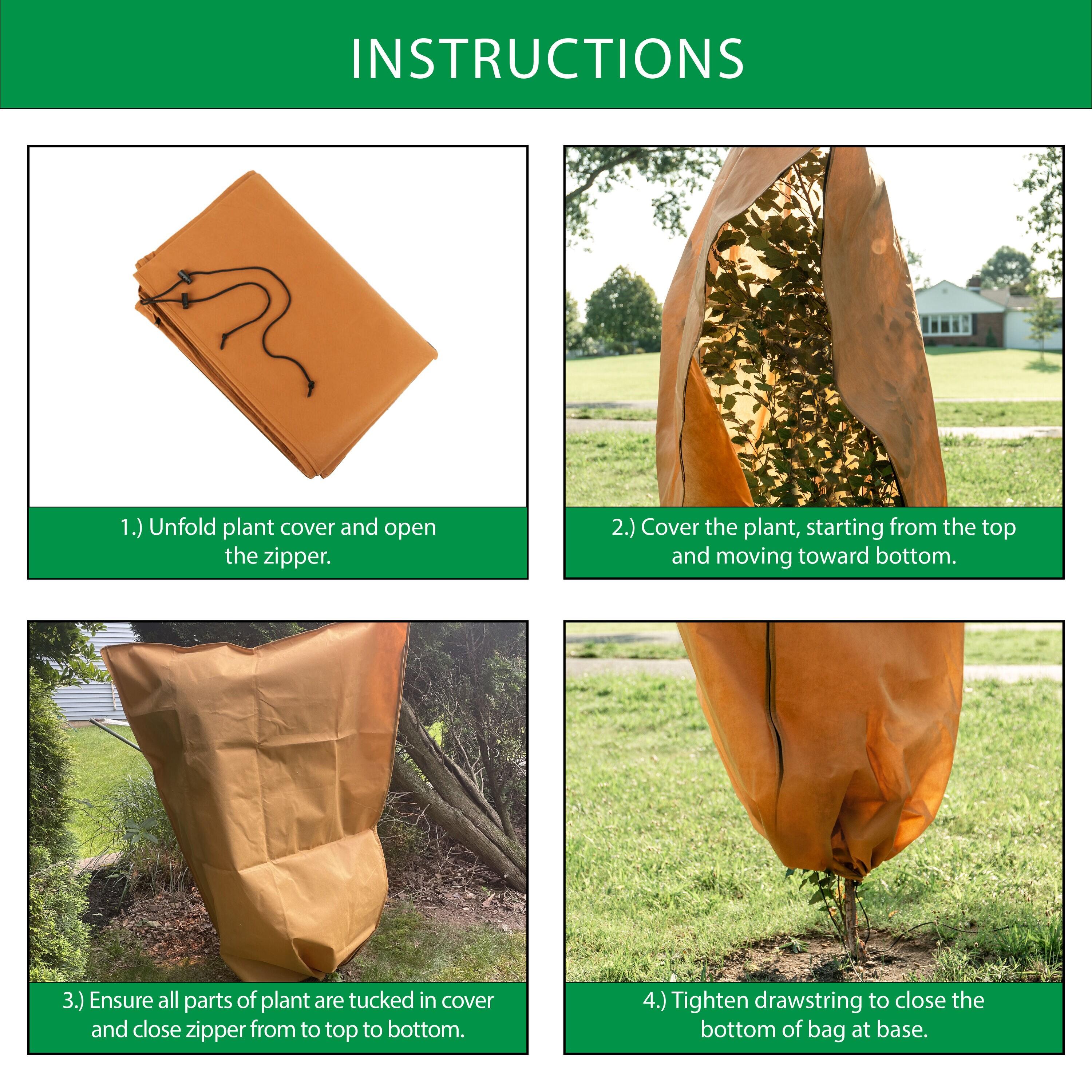 Brown Polypropylene Frost Protection Plant Covers with Drawstring and Zipper, 48" x 72"
