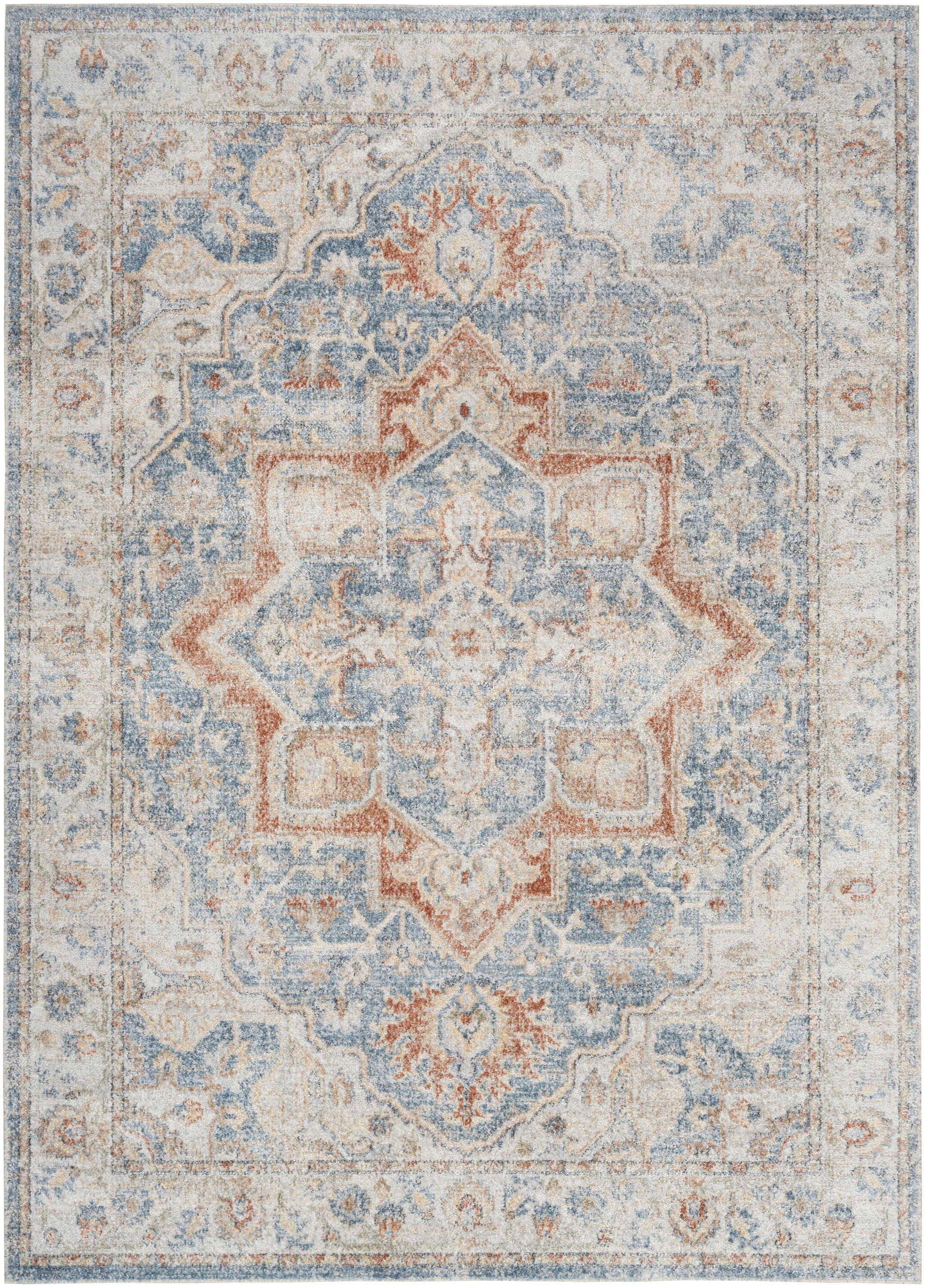 Nourison Astra Machine Washable Vintage Medallion Indoor Rug Denim Multi 6'7" x 9'