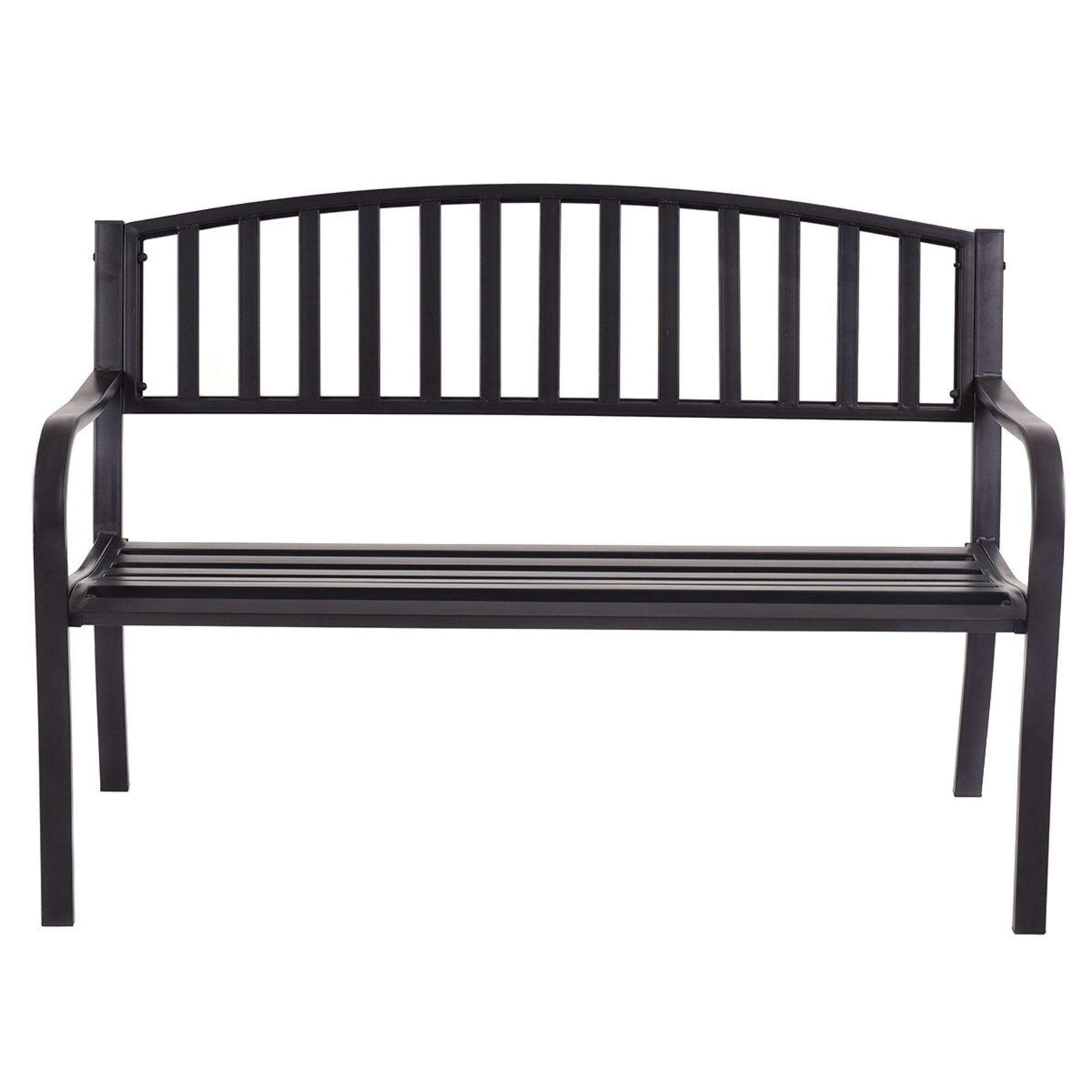Steel Garden Park Bench Cast Iron Frame Patio Lawn Yard Decor, Black Seating Bench for Yard, Patio, Garden, Balcony, and Deck