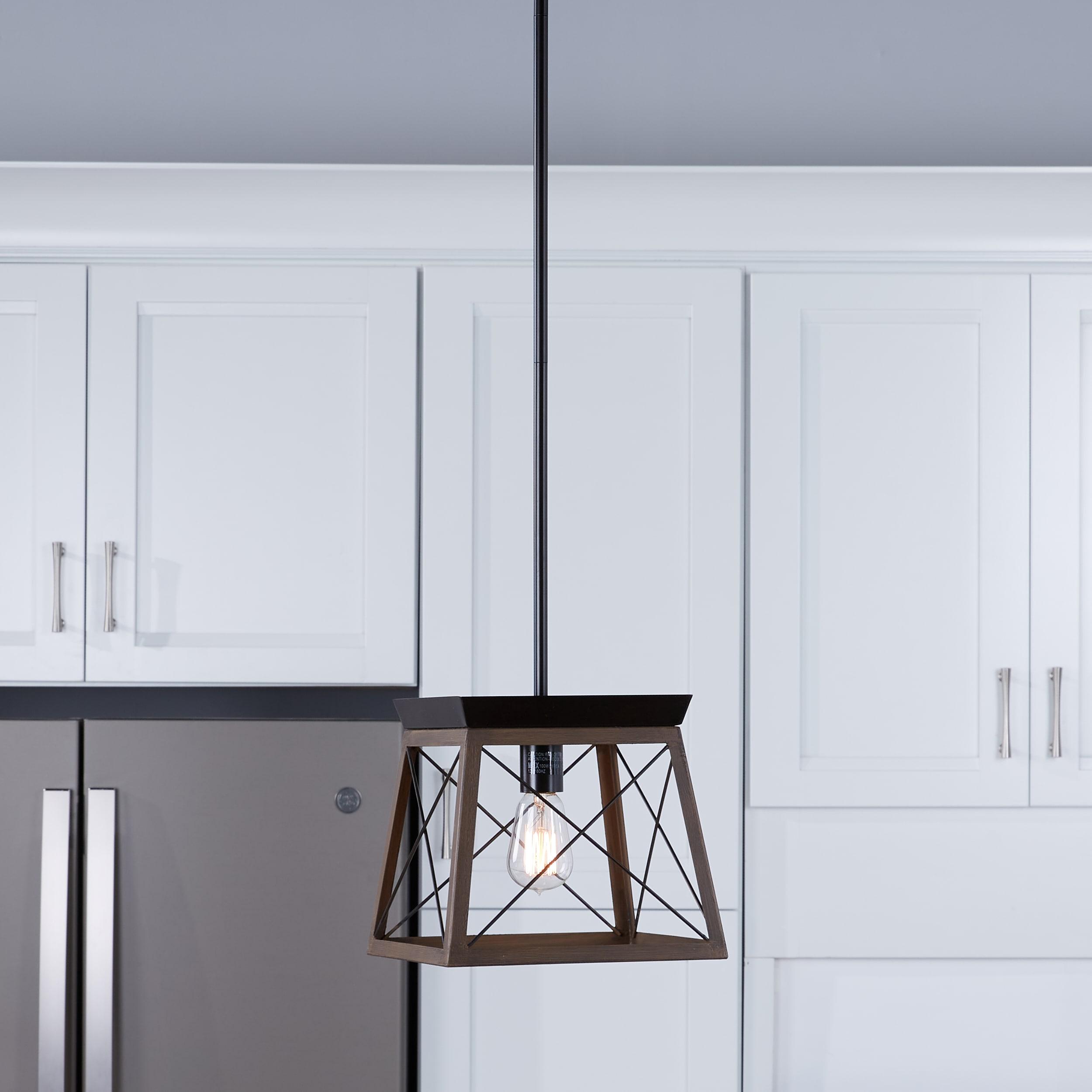 Progress Lighting Briarwood 1-Light Mini-Pendant, Antique Bronze, Steel, Faux-Painted Wood Enclosure