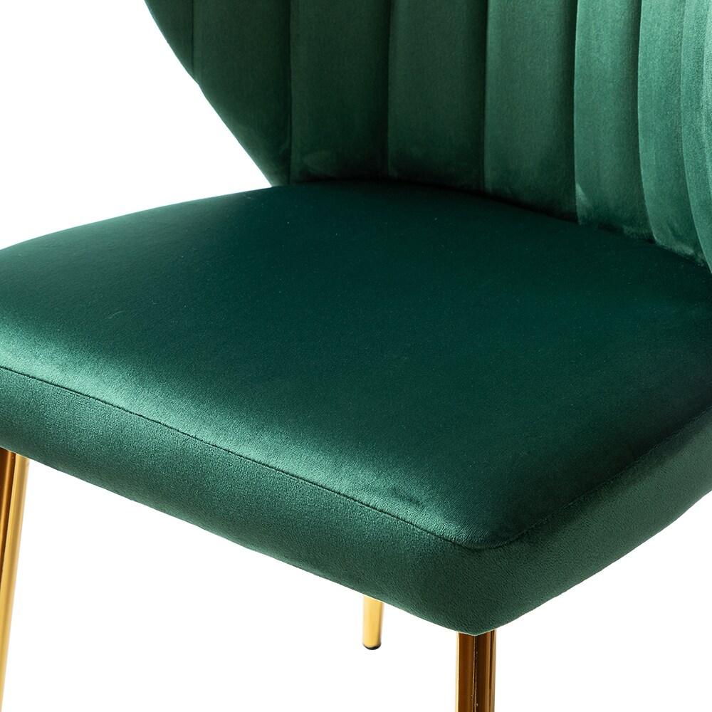 Home Kitchen Velvet Dining Chairs Set of 2 Upholstered Side Chairs Accent Channel Tufted Metal Legs Living Room Bedroom Green
