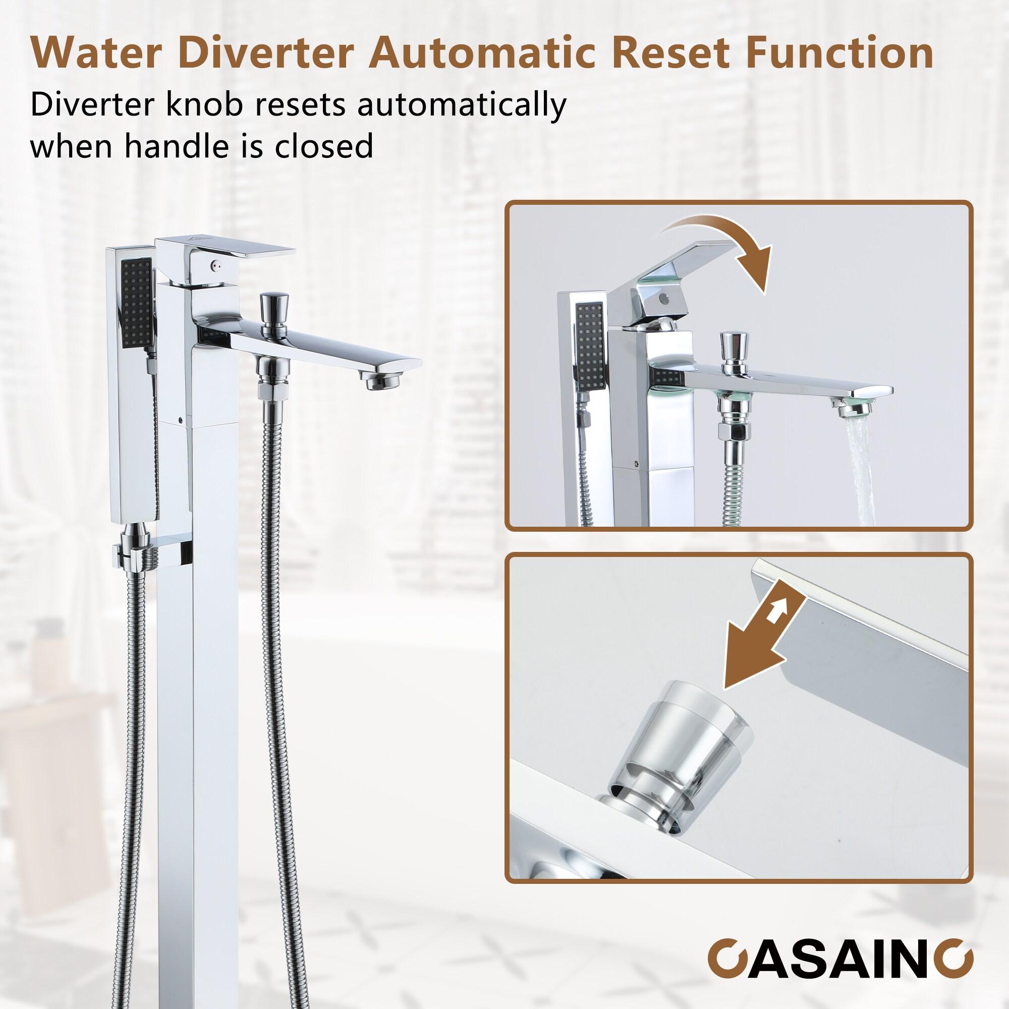 1-Handle Floor Mount Freestanding Tub Faucet with Handheld Shower in Chrome Plated