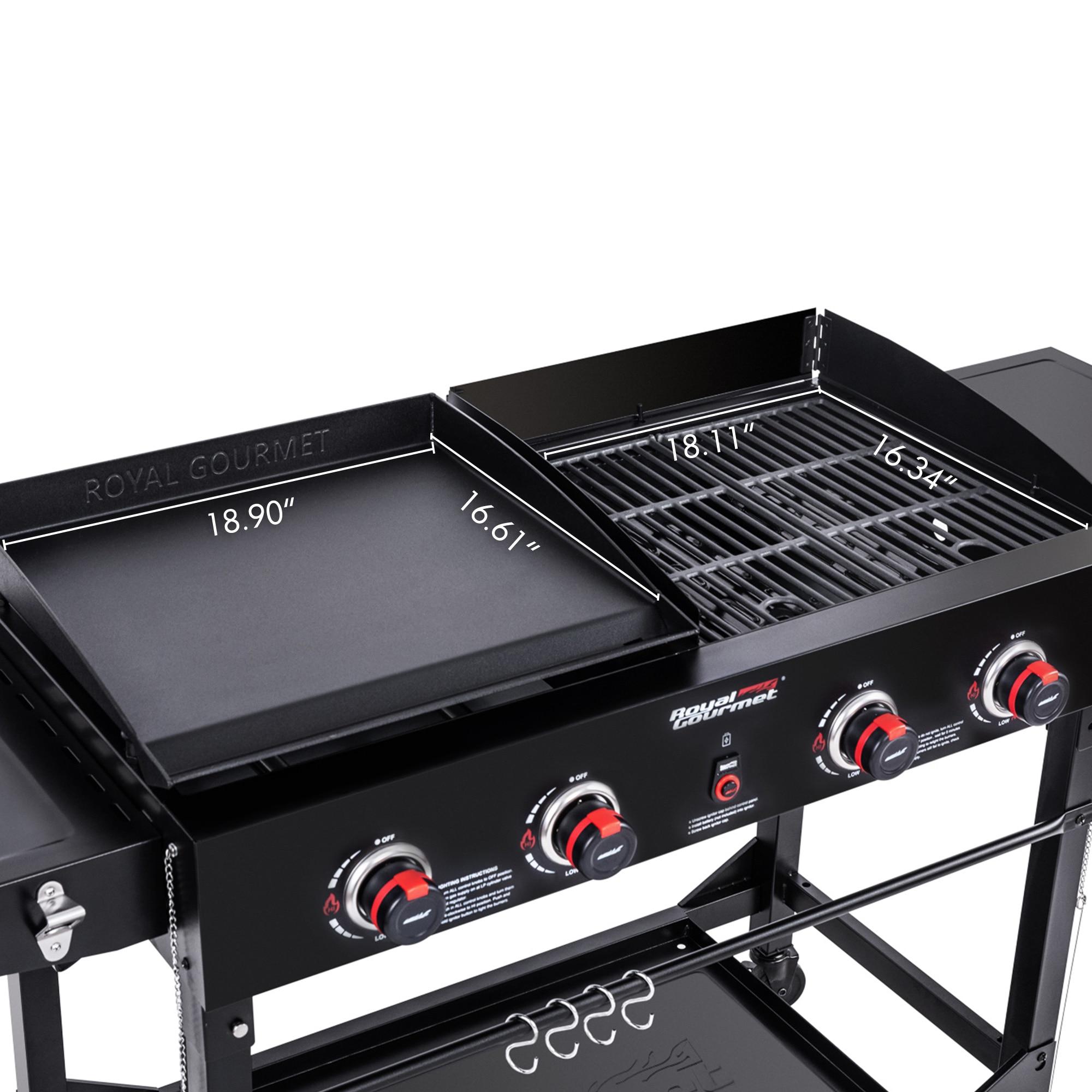 Royal Gourmet 4-Burner GD402 Portable Flat Top Gas Grill and Griddle Combo with Folding Legs, 48,000 BTU, Black