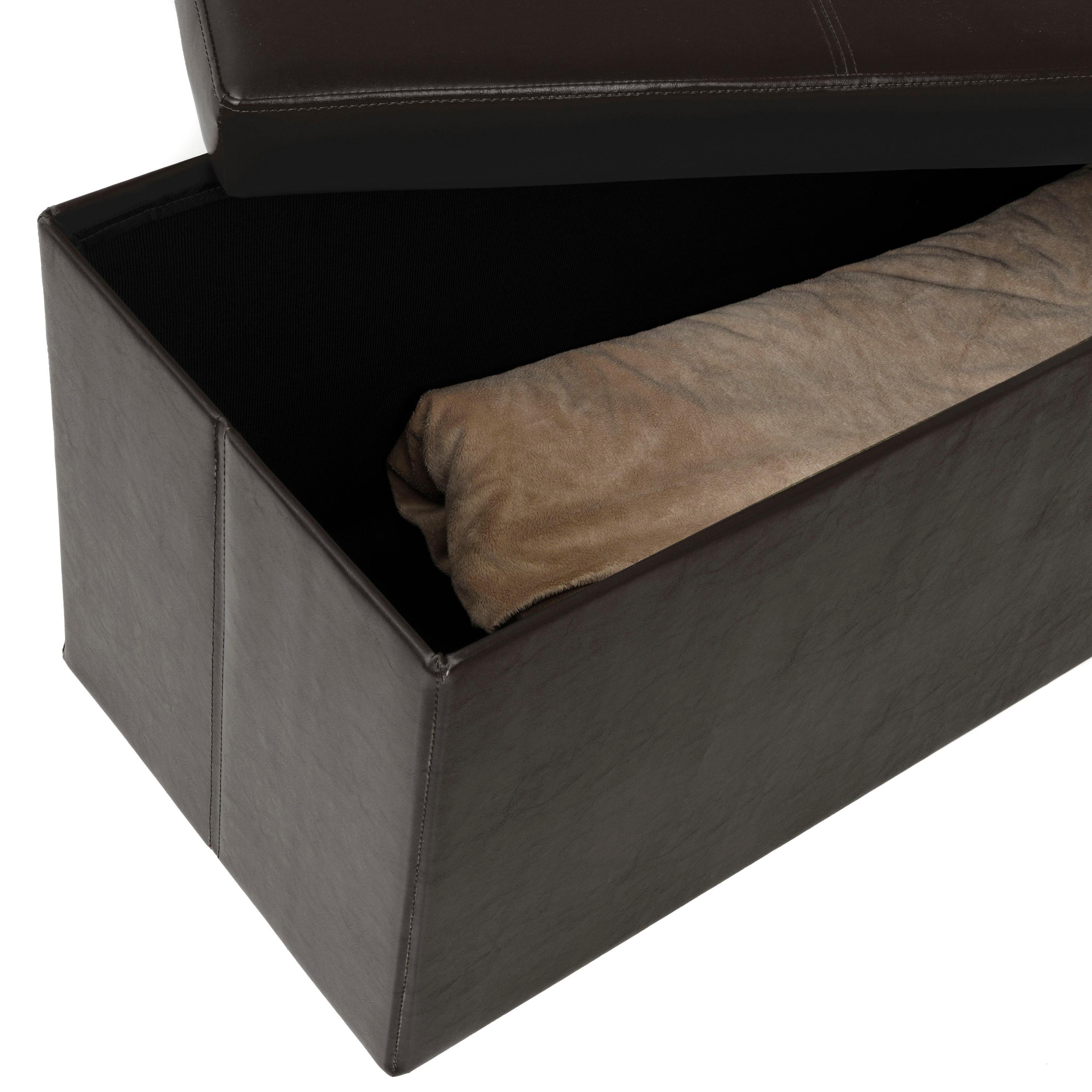 Dark Brown Tufted Faux Leather Foldable Storage Bench