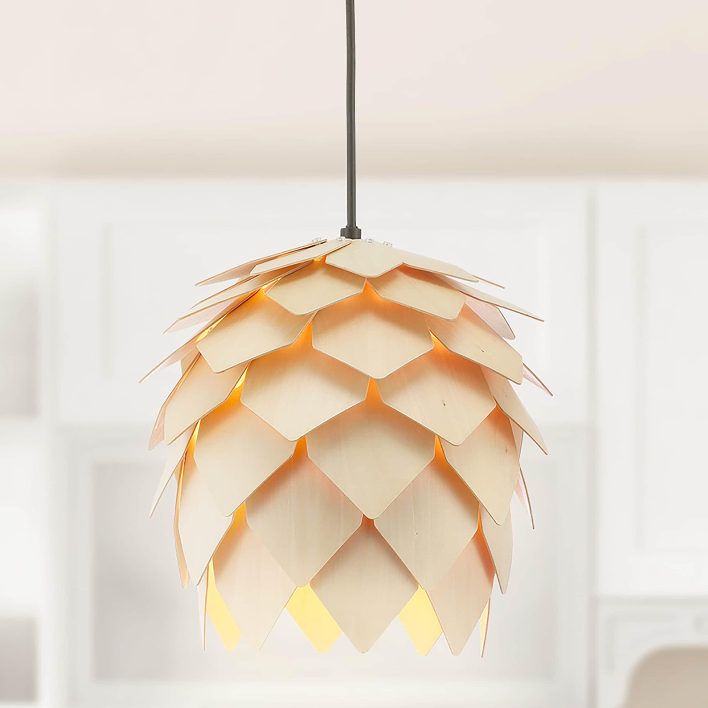 HOZO JYL6125A Simon 11.75" Pinecone Wood LED Pendant Contemporary Dimmable Adjustable Dining Room Living Room Kitchen Foyer Bedroom Hallway, Natural