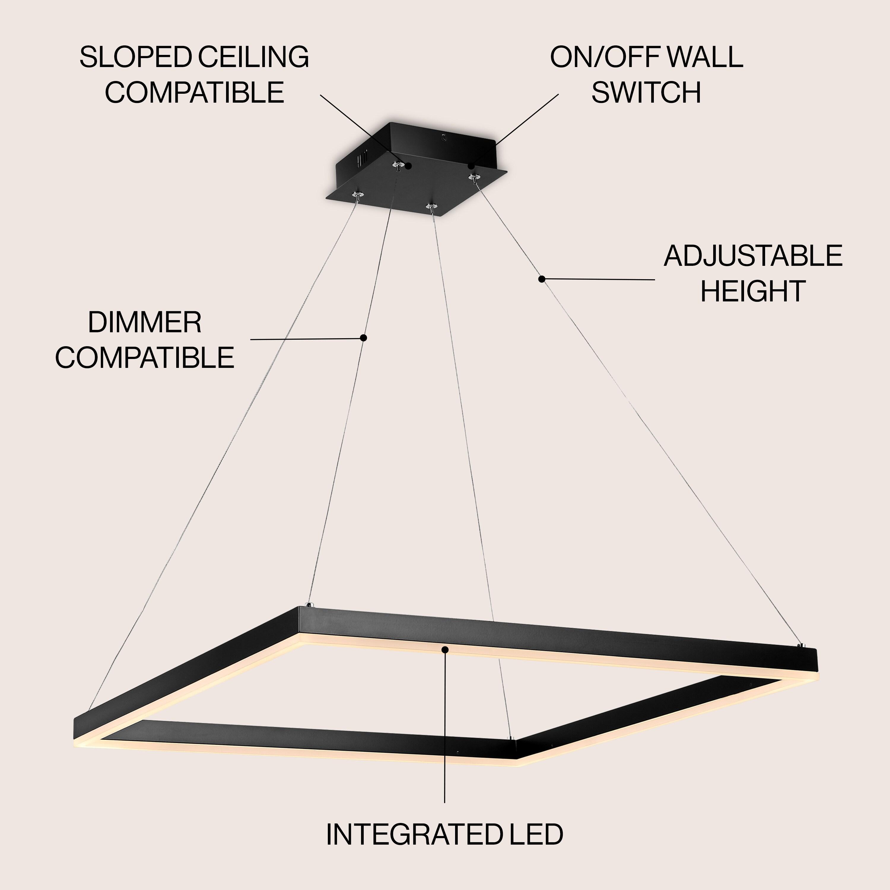 Nero 23.63" Square Contemporary Modern Metal Integrated LED Pendant Light, Black