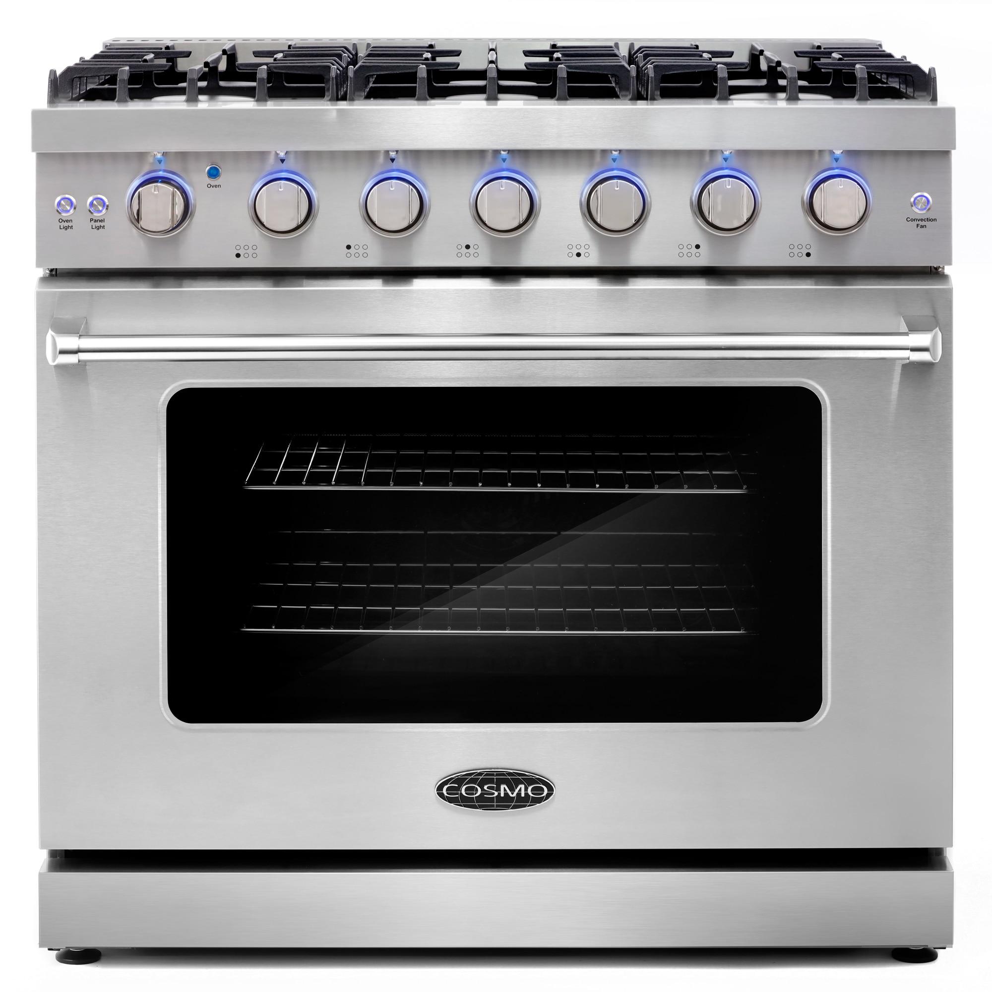 Cosmo 36 in. Haven Collection 6.0 cu. ft. Gas Range, 6 Burners, Convection Oven, Knob LEDs, Storage Drawer, Stainless Steel