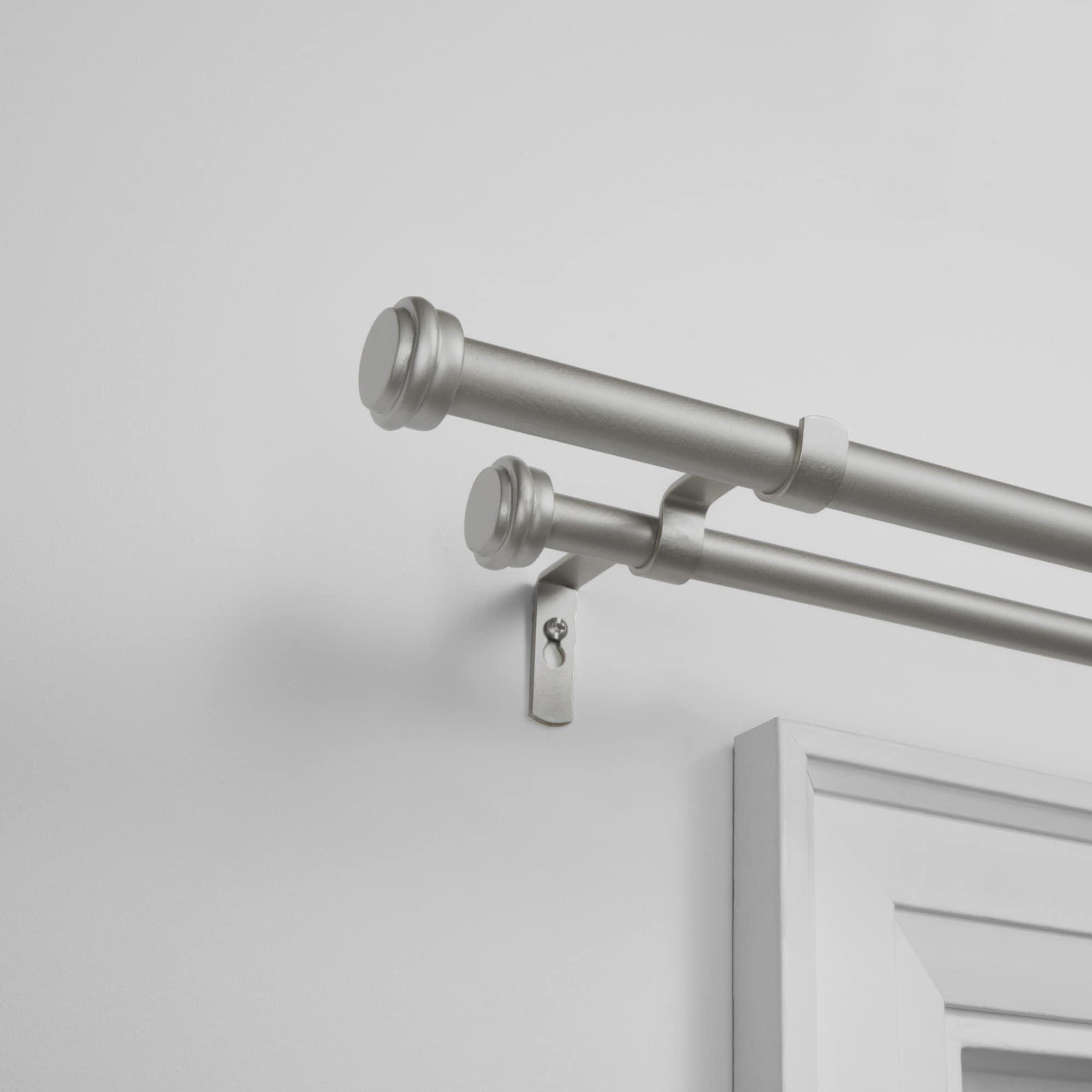 Exclusive Home Topper Double Curtain Rod and Finial Set, Matte Silver, 66"-120"