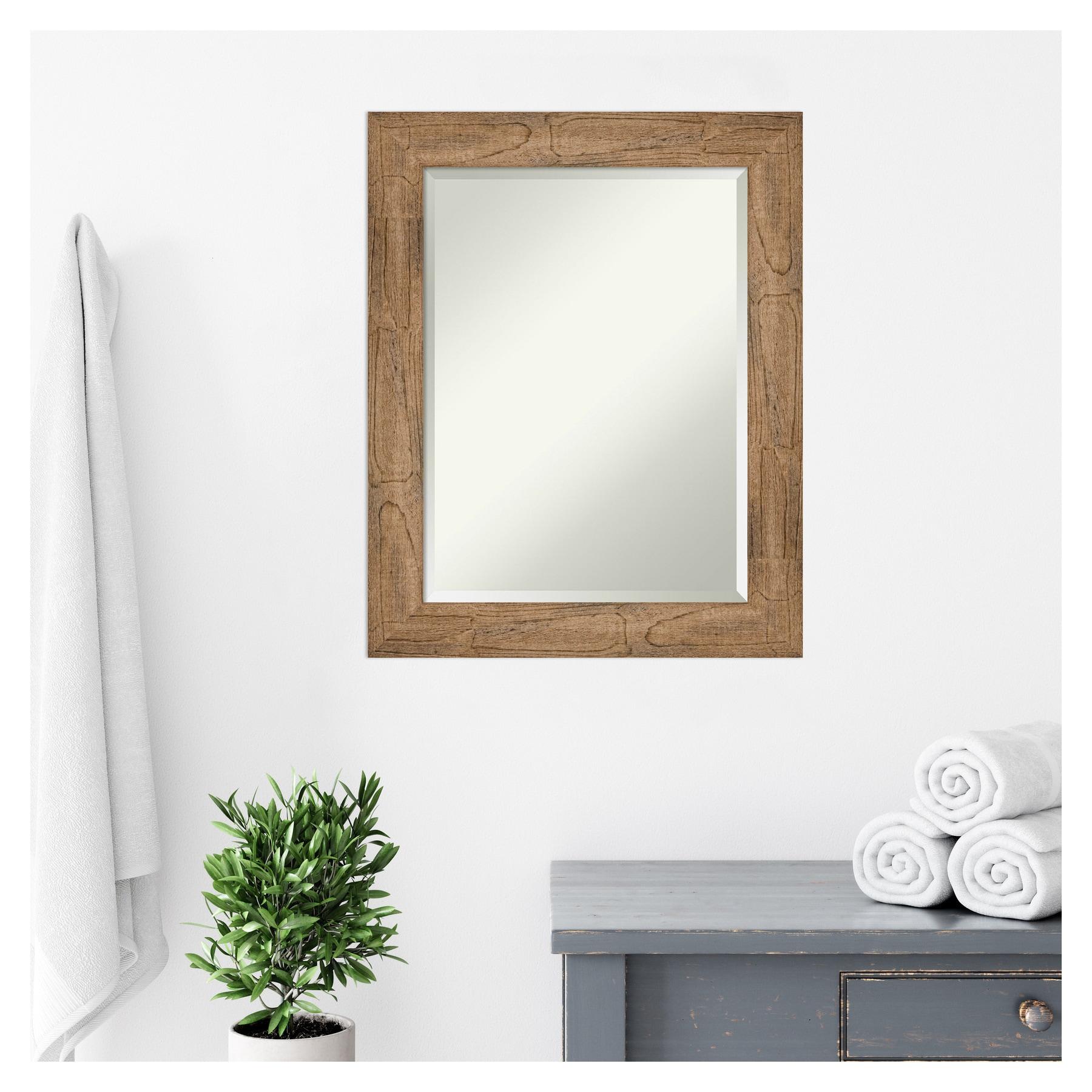 Owl Brown Beveled Wood Framed Bathroom Wall Mirror