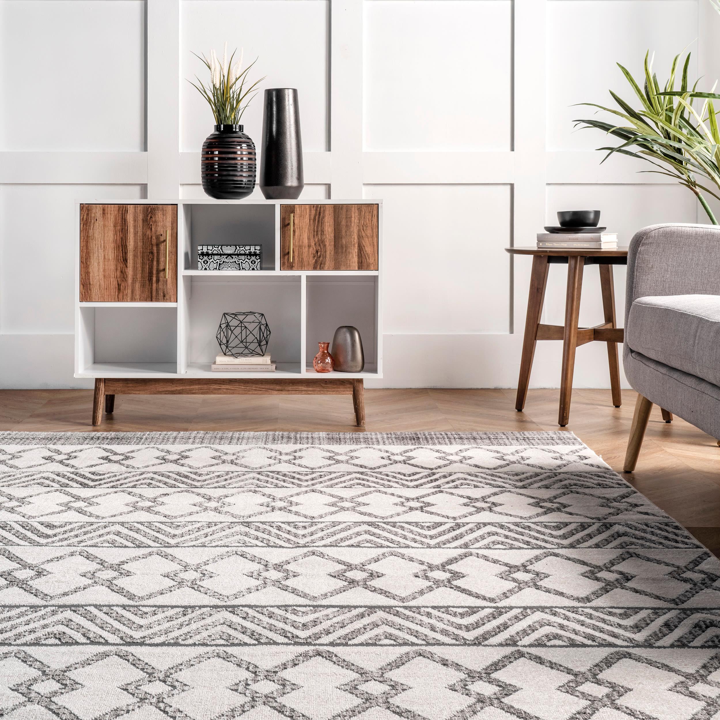 Easy Care Gray Synthetic Rectangular Area Rug