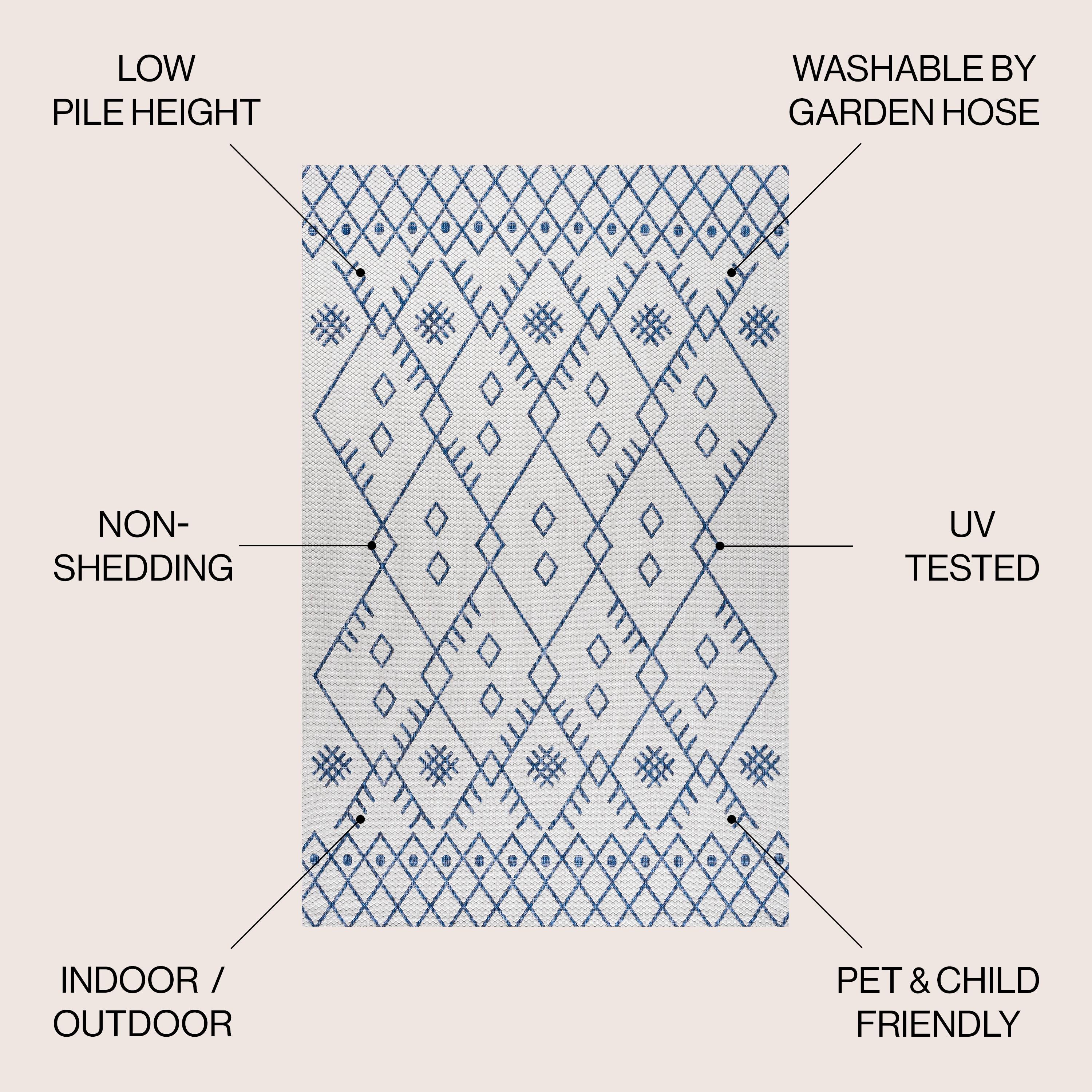 4'x6' Boho Moroccan Indoor/Outdoor Area Rug, Ivory/Navy - JONATHAN Y