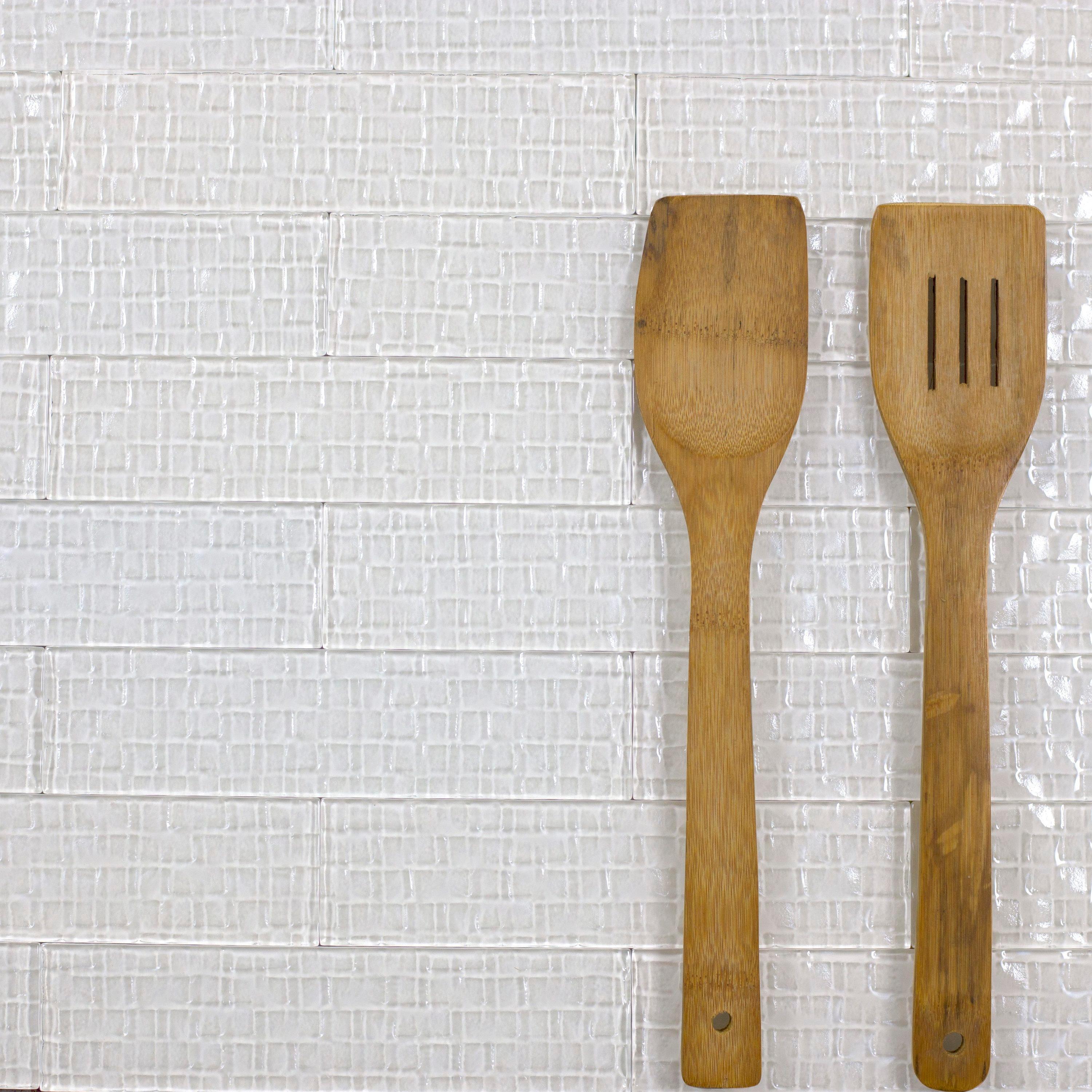 Abolos Metro Cubes 2 in. x 8 in. Textured Glass Straight Edge Subway Decorative Kitchen & Bathroom Wall Tile