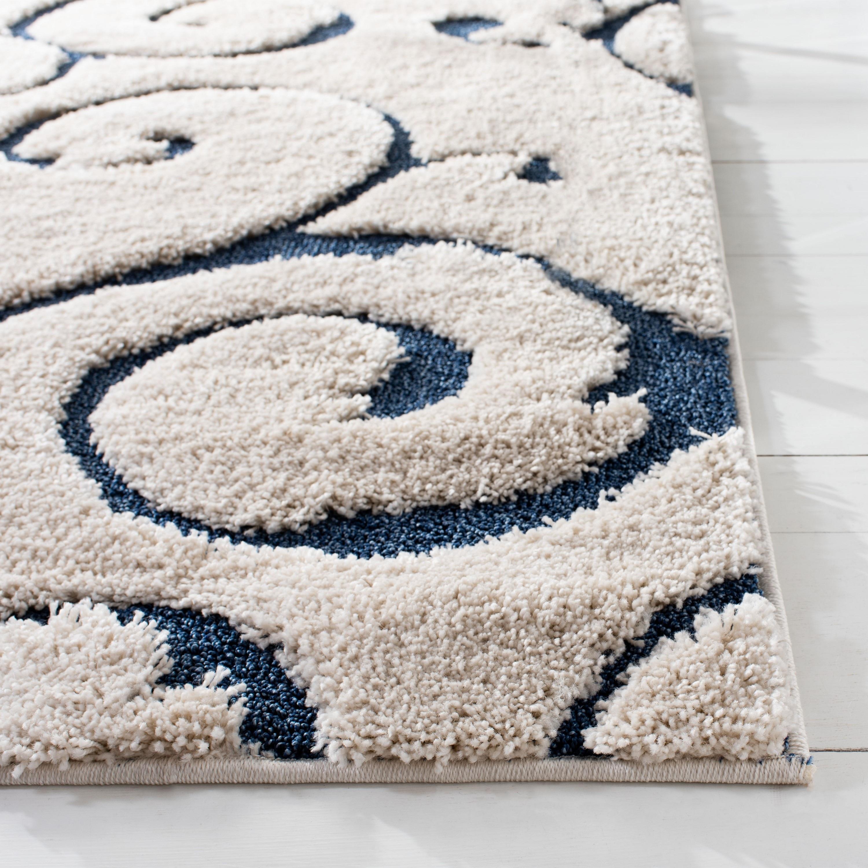 Florida Shag SG455 Power Loomed Indoor Area Rug - Cream/Blue - 9'x9' - Safavieh.