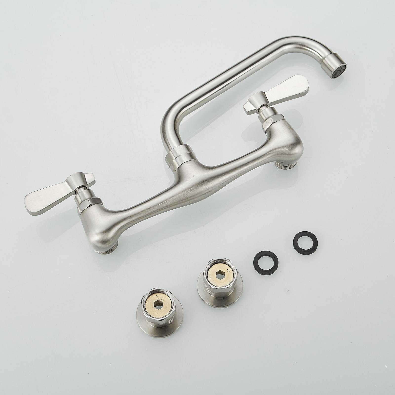 BWE Double Handles Wall Mount Modern Standard Kitchen Faucet With 8 Inch Swivel Spout 8" Center