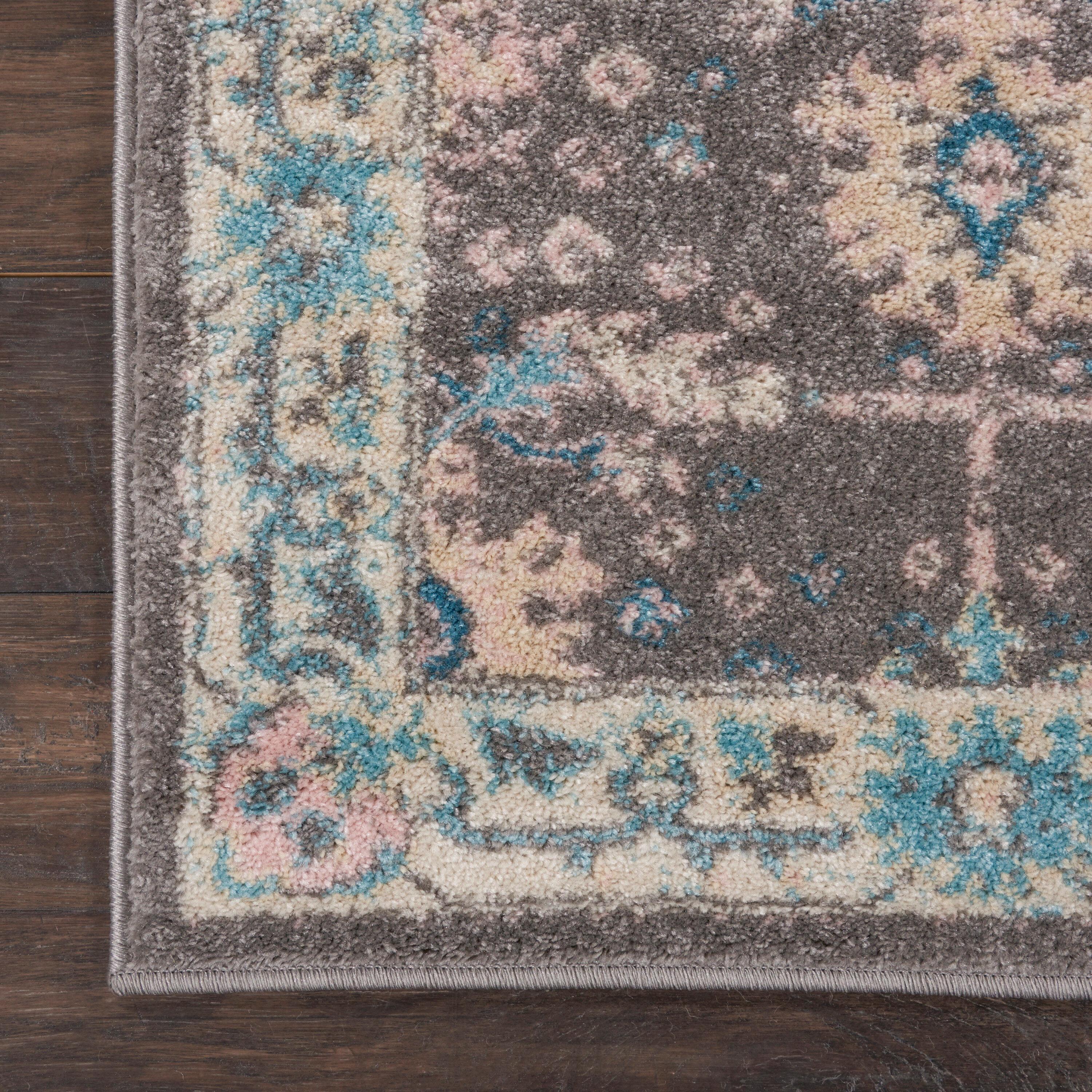 Nourison Tranquil 5'3" X 7'3" (5' x 7') Grey/Pink Area Rug Traditional Persian Bordered by Nourison