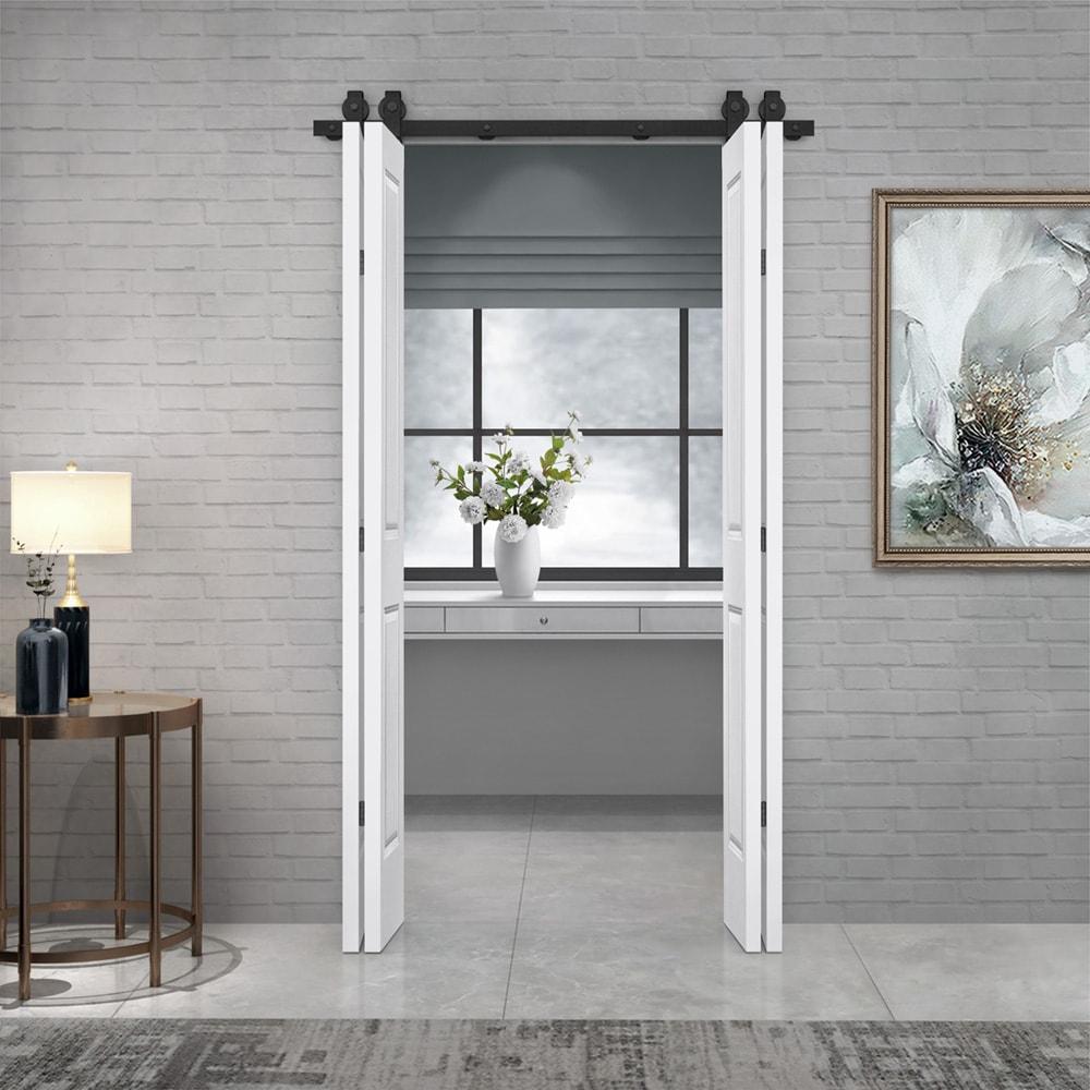 White MDF Double Bi-Fold Barn Door with Black Hardware