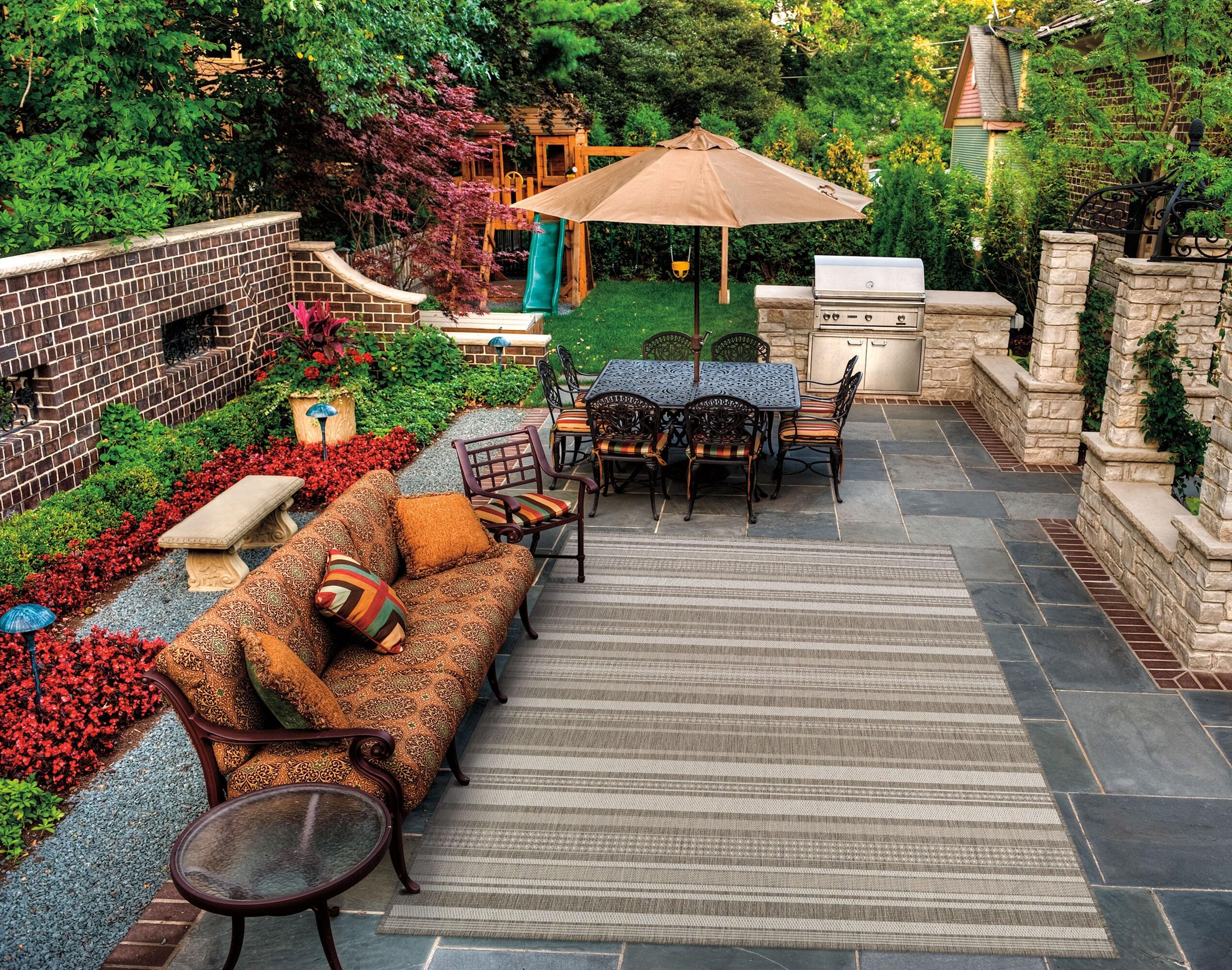 Couristan Recife Gazebo Stripe Indoor / Outdoor Area Rug, Champagne- Taupe, 2'3" x 11'9" Runner