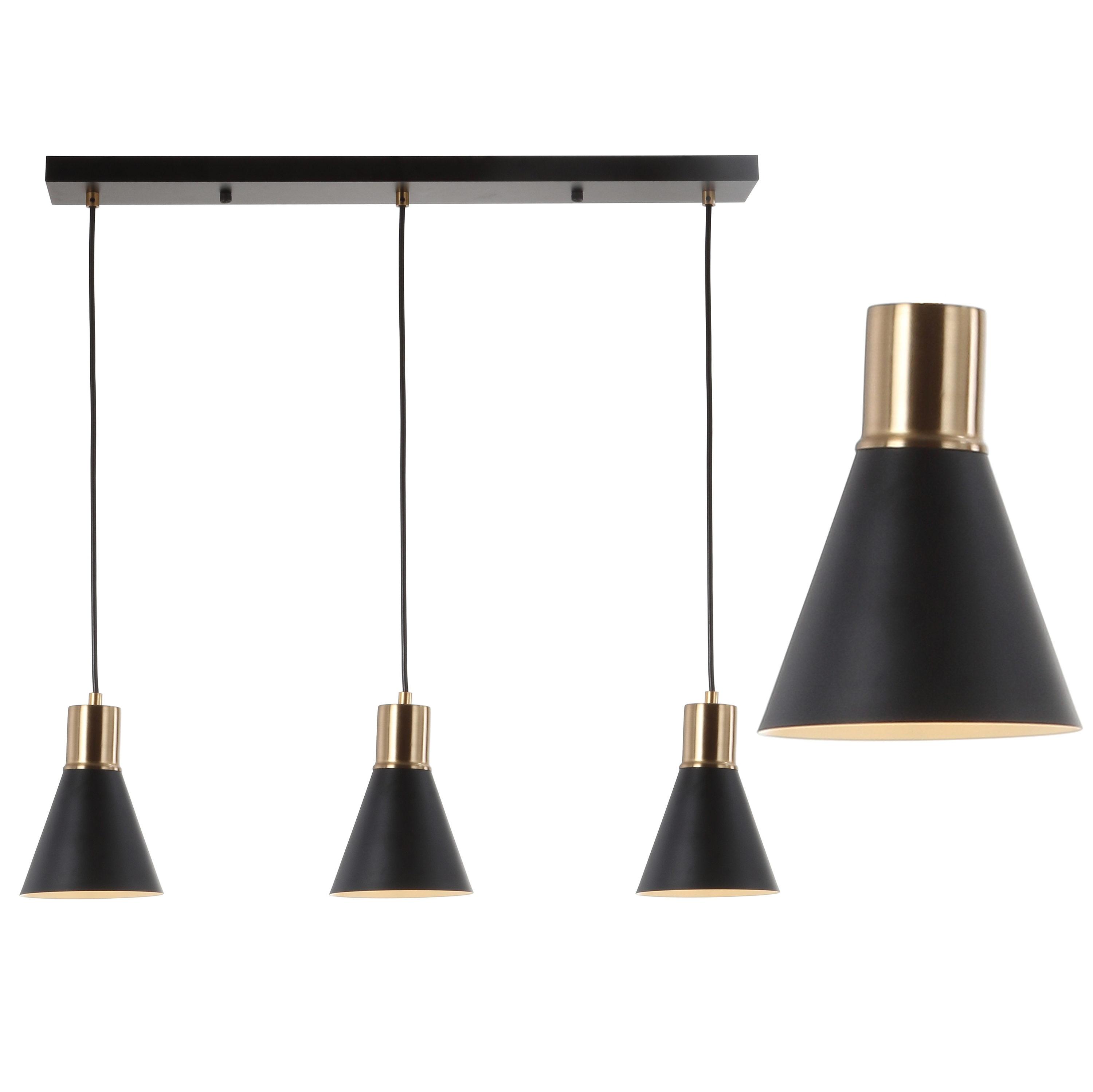 Apollo 33.5" 3-Light Mid-Century Modern Iron Adjustable Linear LED Pendant, Black/Brass Gold