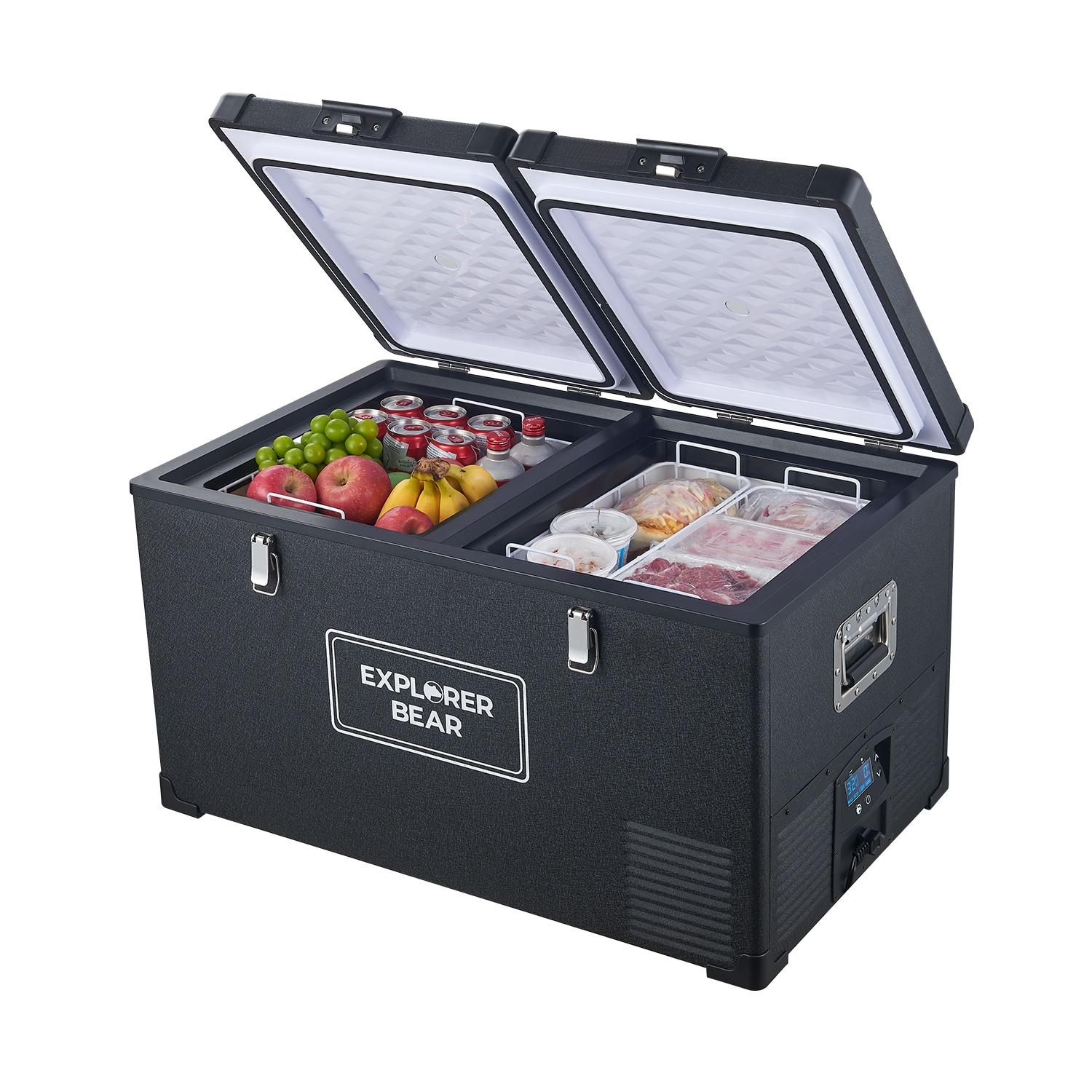 Explorer Bear EX75DB/75DW 79.3QT/75L 12/24V Portable Dual Zone Electric Cooler - Black