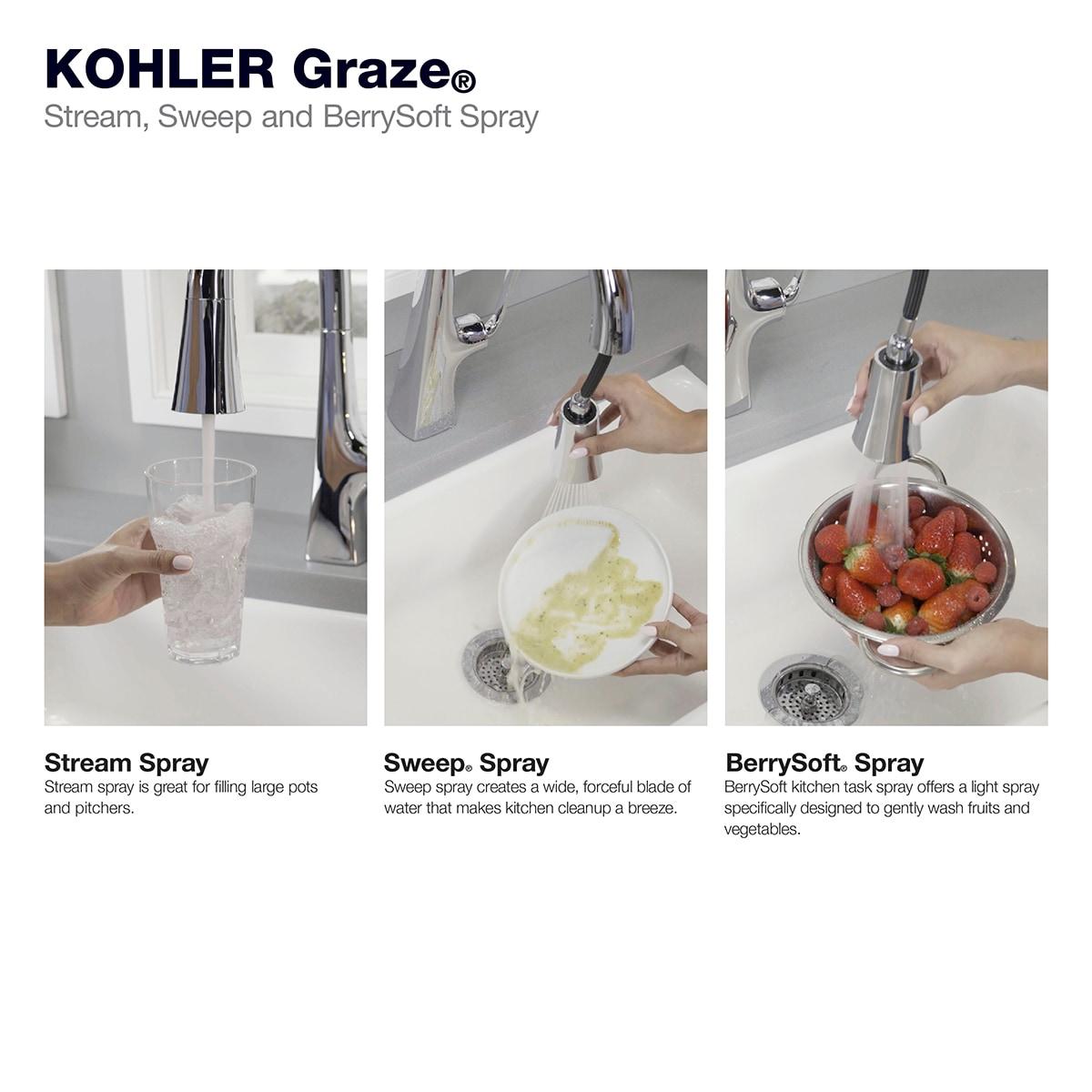 Graze Pull-Down Single Handle Kitchen Faucet With Three-Function Sprayhead With Accessories
