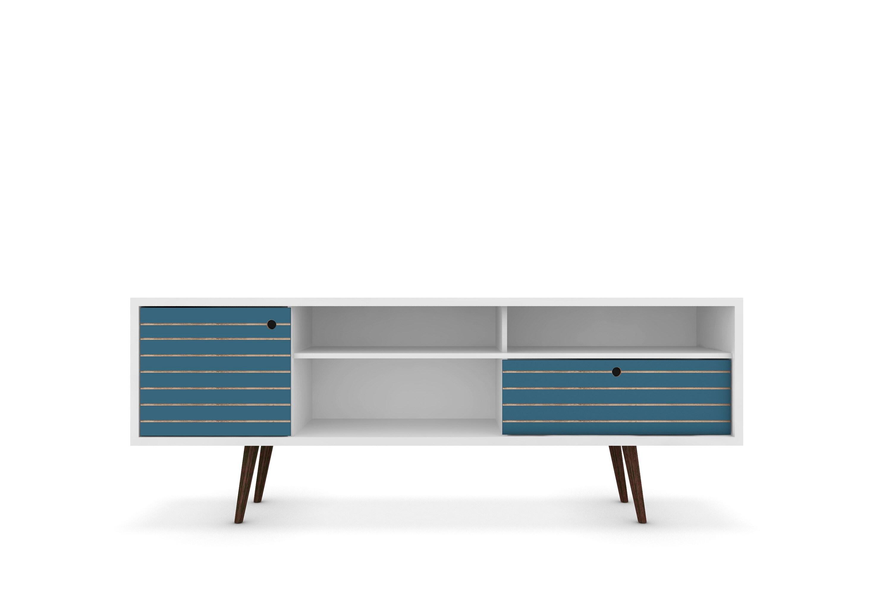 Liberty 3 Shelf and 1 Drawer TV Stand for TVs up to 65" White/Aqua Blue - Manhattan Comfort