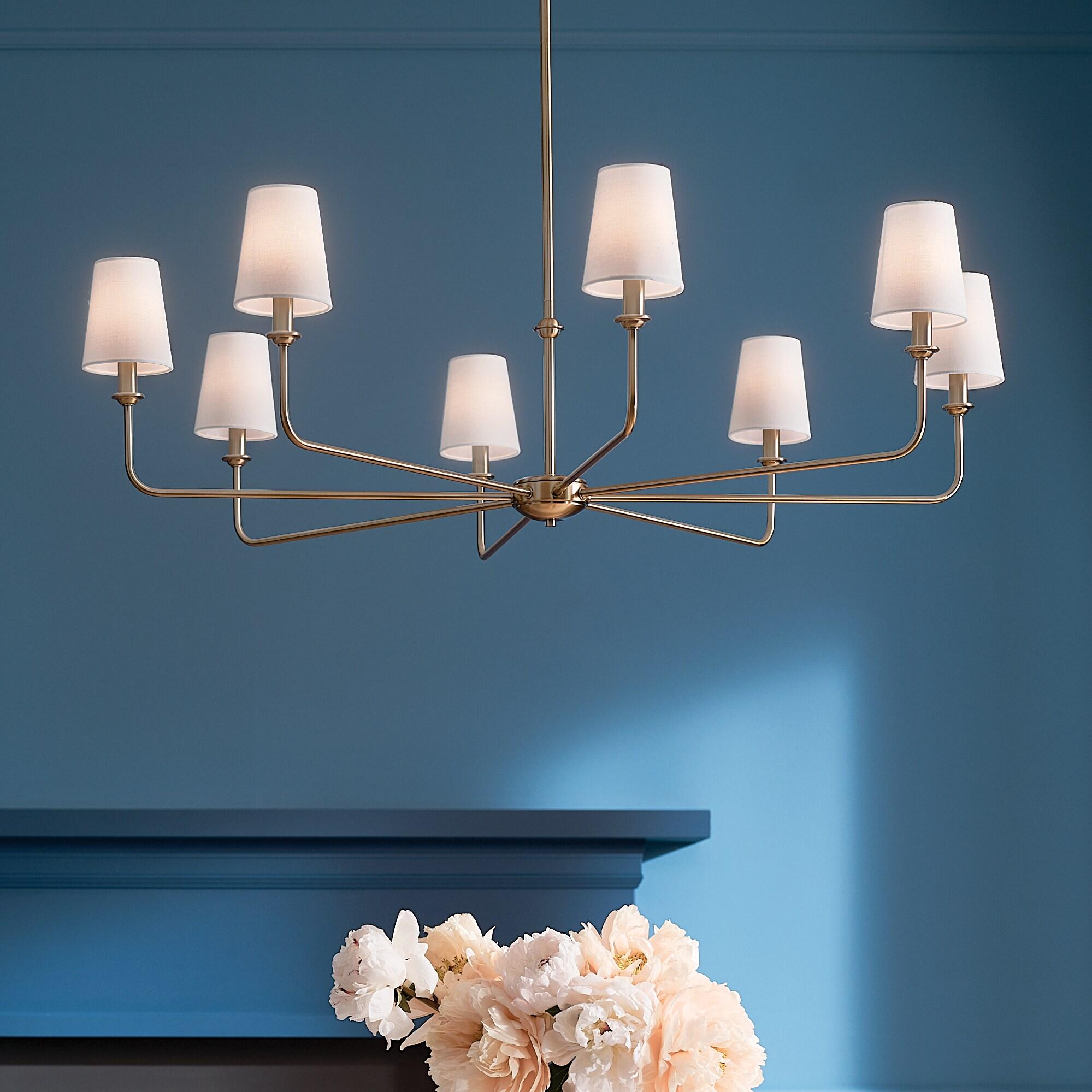 Classic 8 Light Chandelier with White Linen Shades