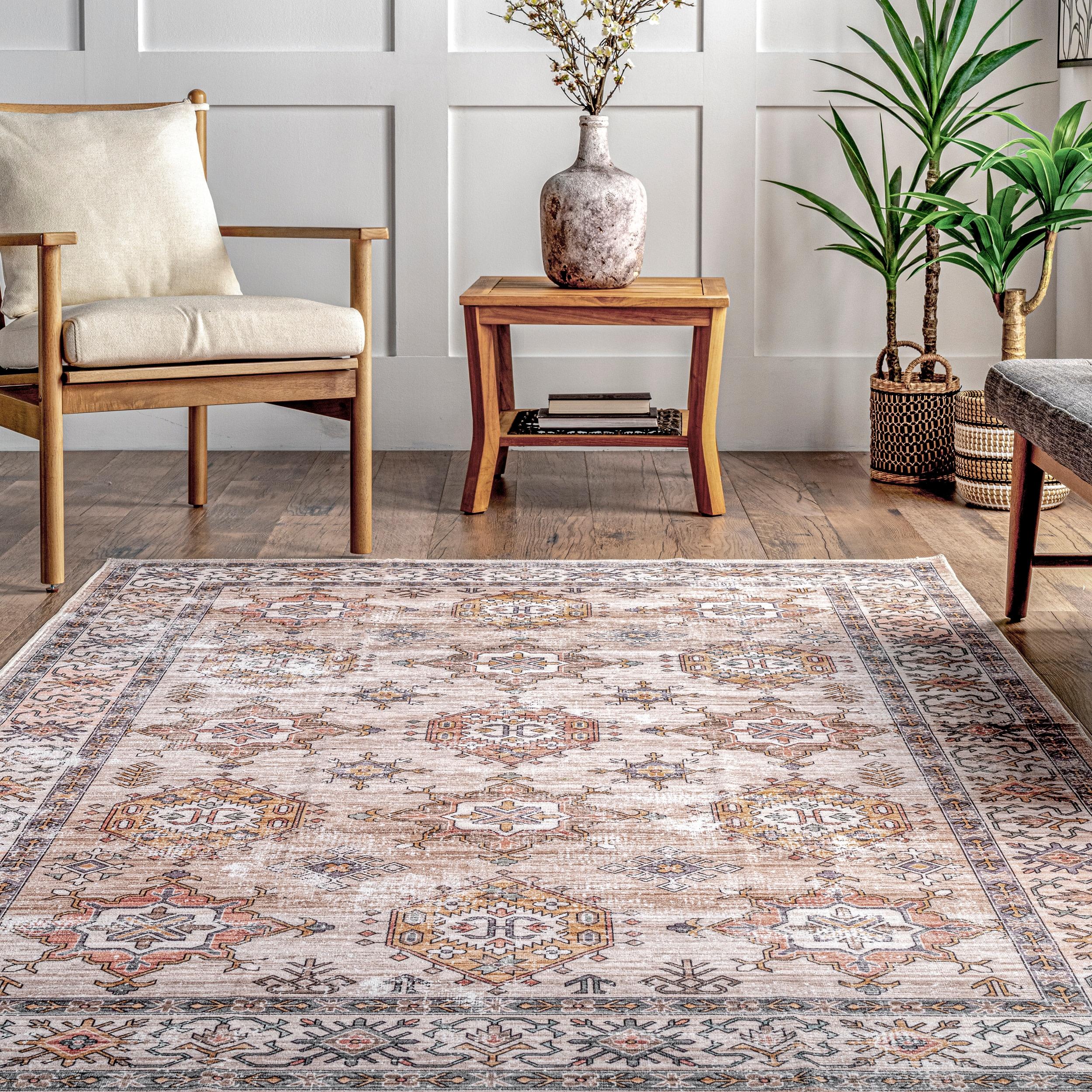 Nuloom Finley Pet Friendly Machine Washable Vintage Distressed Area Rug, 4' x 6', Beige