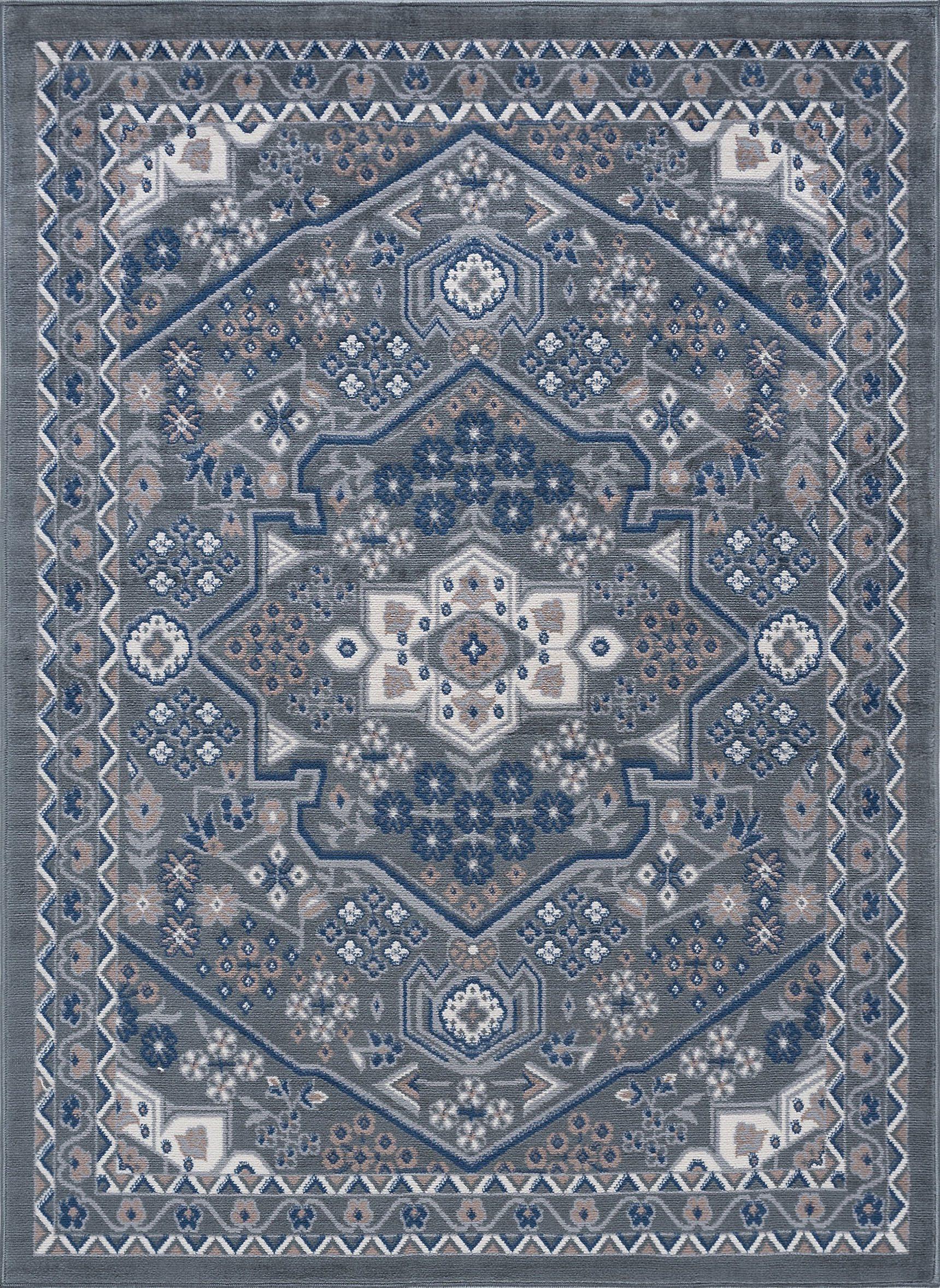Tayse Hampton Area Rug HMP4009 Traditional Gray Petals Bulbs 5' x 7' Rectangle
