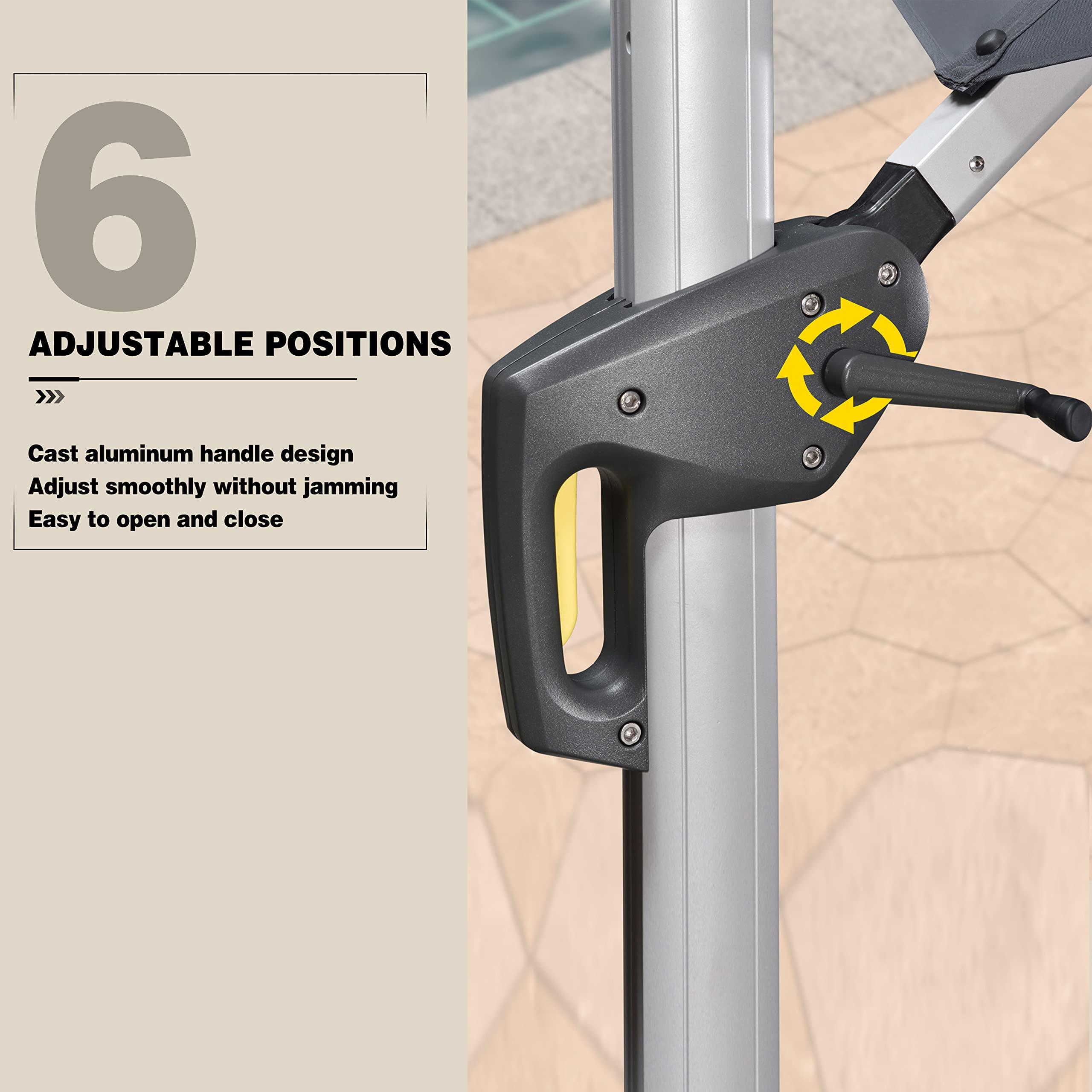 PURPLE LEAF 12-ft Aluminum Black Crank Cantilever Patio Umbrella with Lights