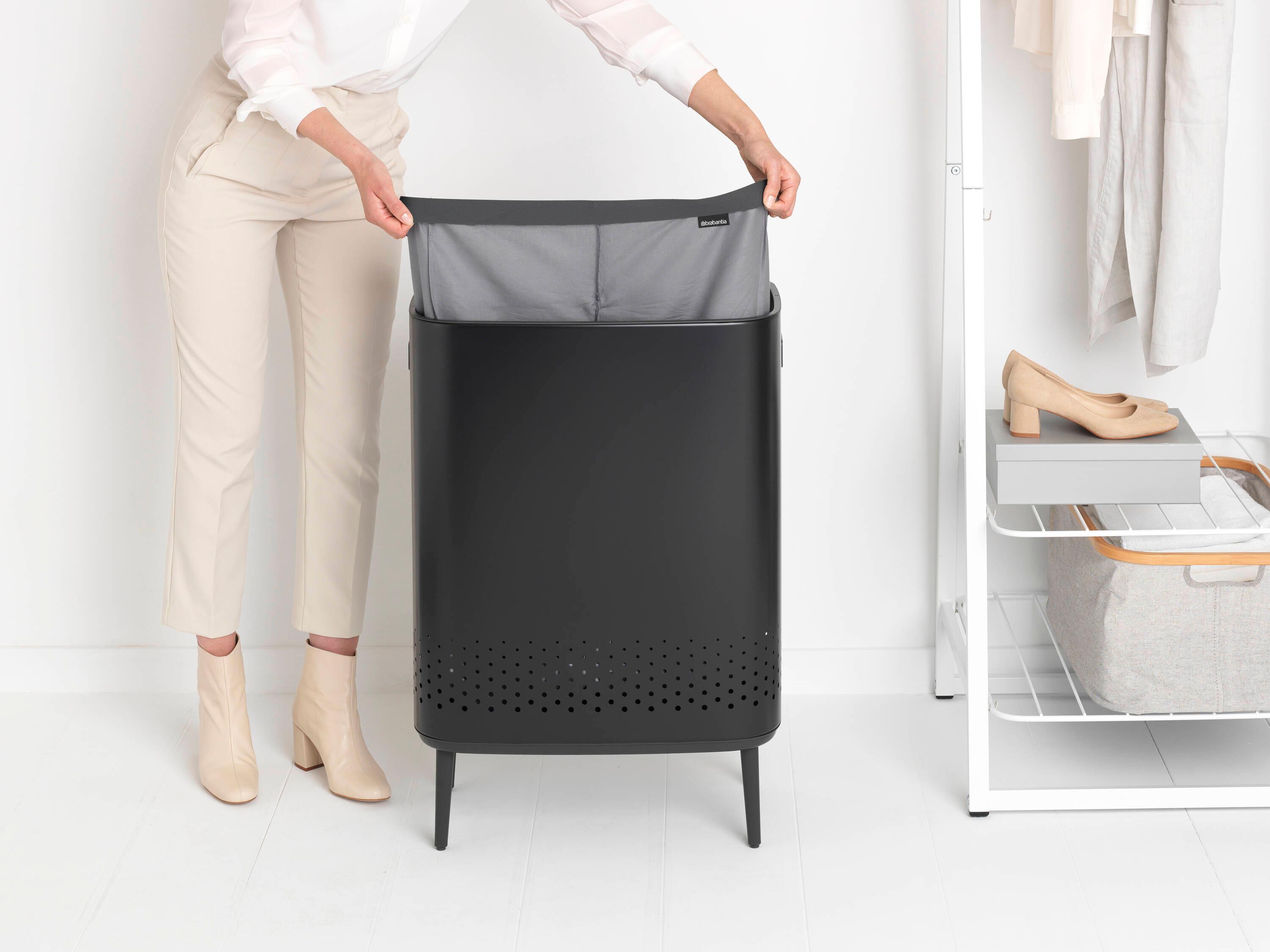 Black Steel Upright Hamper with Lid and Ventilation Holes