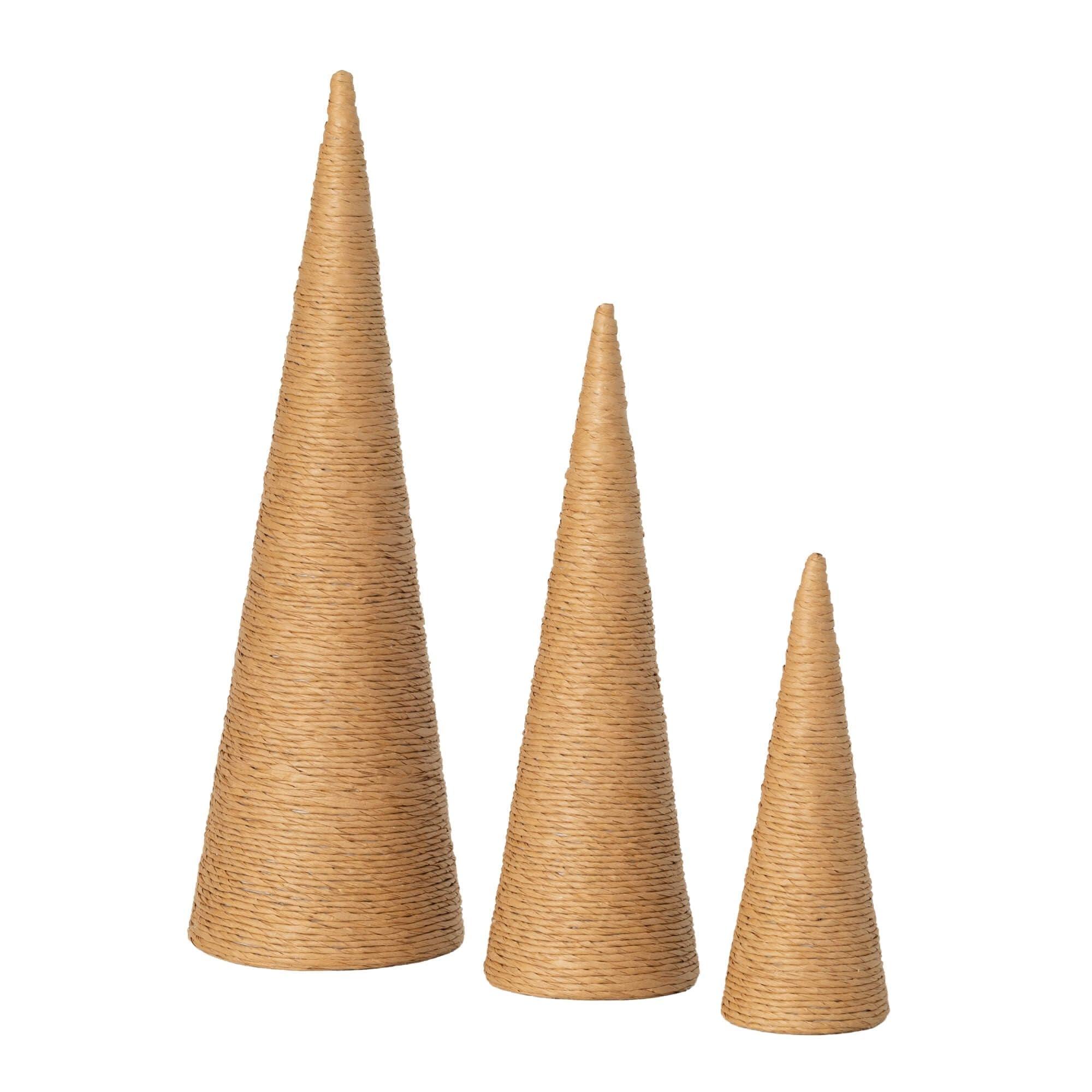 12"H  18.5"H & 24.5"H Sullivans Christmas Rope Tabletop Christmas Trees Set of 3  Natural