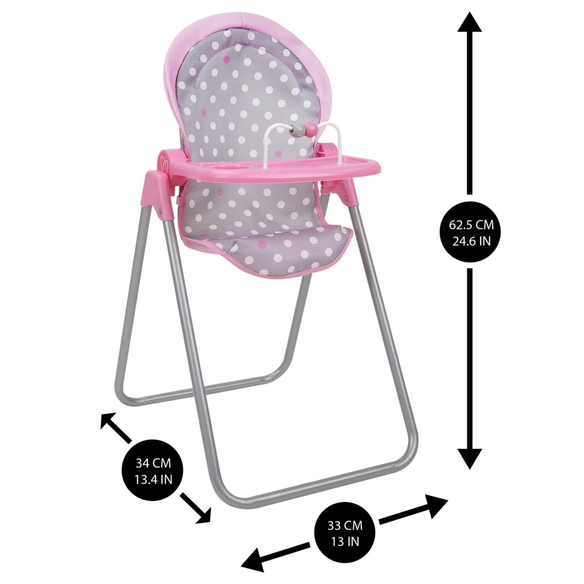 Cotton Candy Pink Foodie Doll Highchair in Grey Polka Dots Fits Dolls Up to 21"