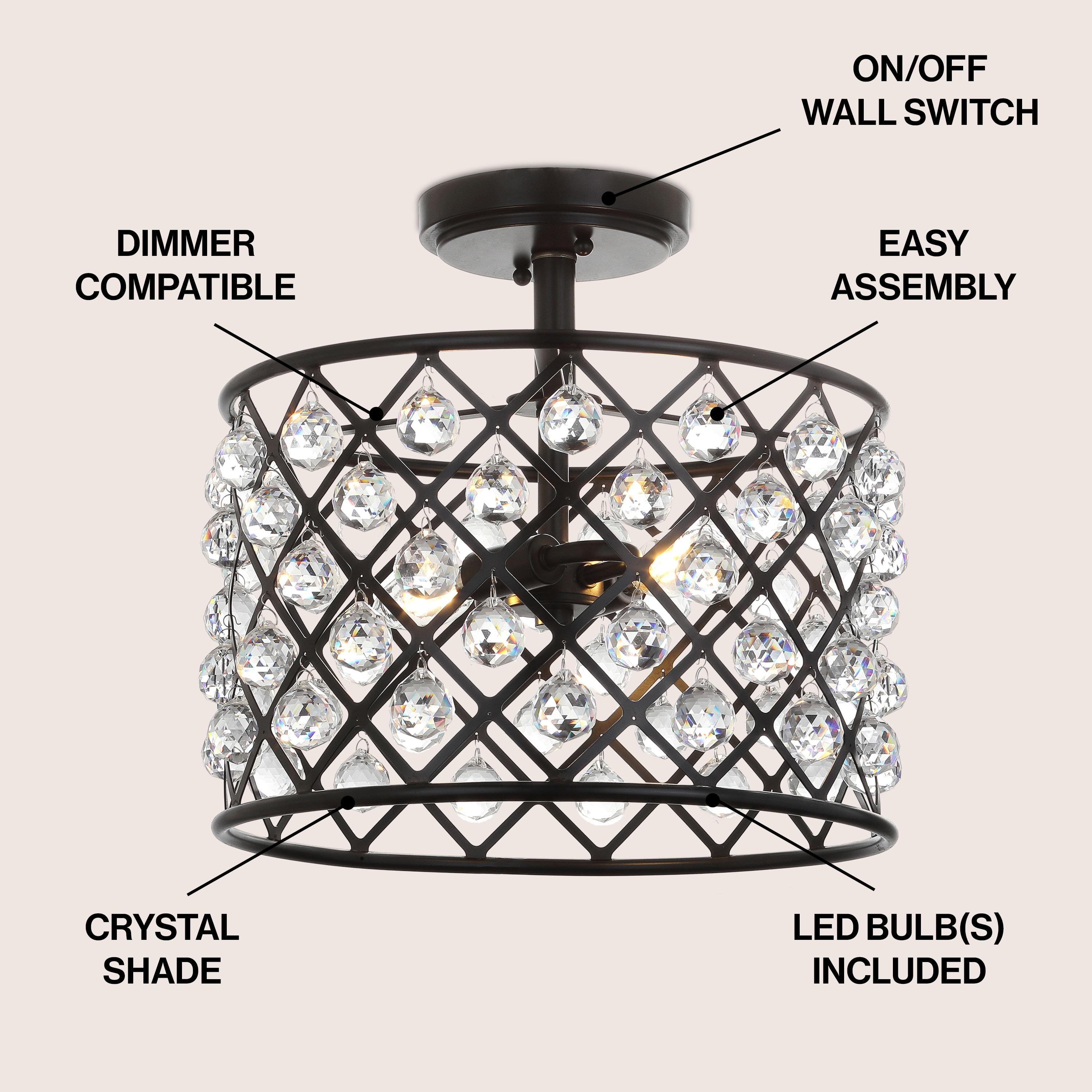 Gabrielle 14.5" Crystal/Metal LED Semi-Flush Mount, Oil Rubbed Bronze