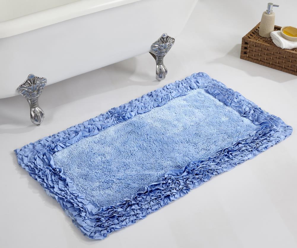 24"x40" Shaggy Border Collection Bath Rug Blue - Better Trends: Cotton Tufted, Machine Washable, No Backing