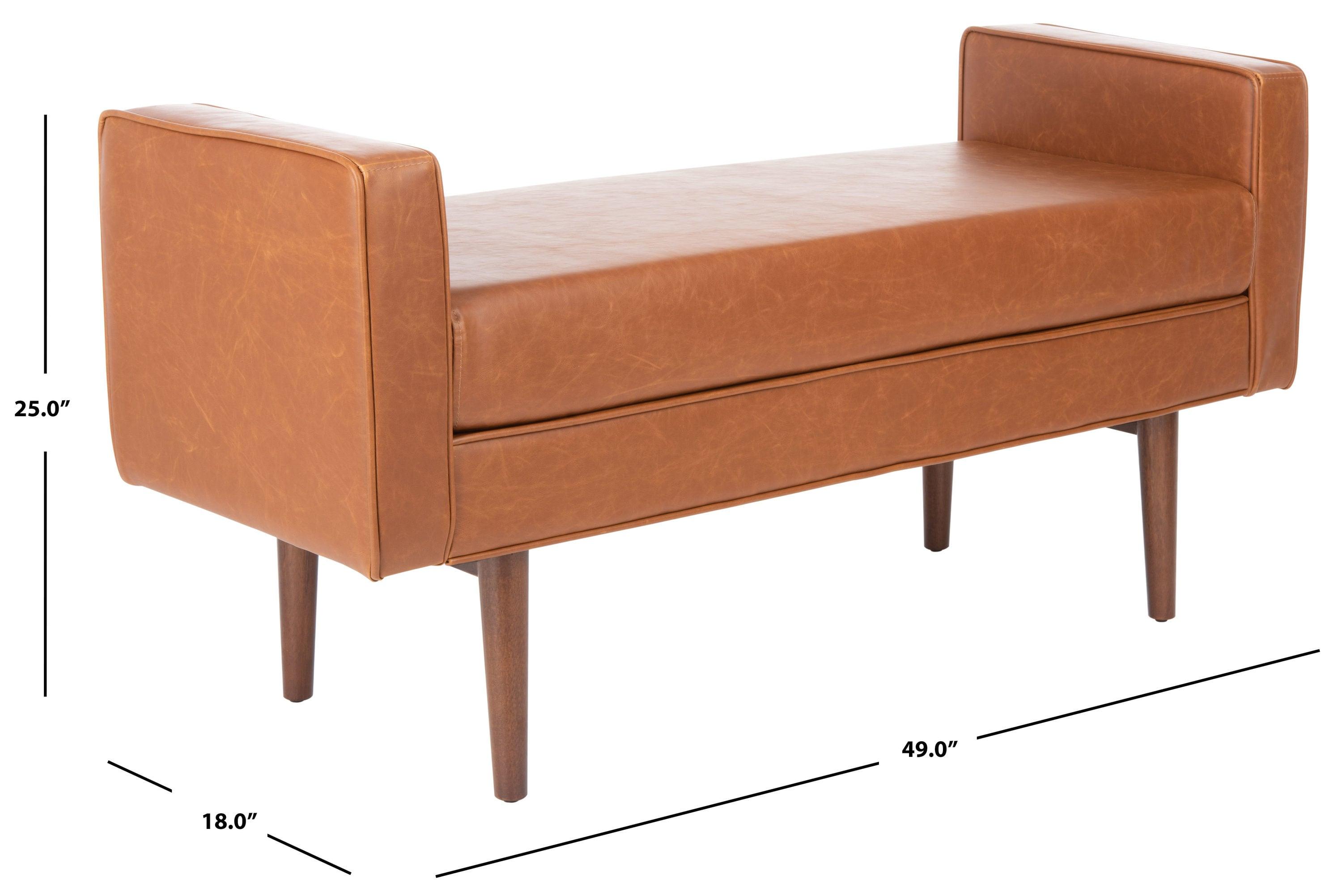 Henri Mid-Century Bench - Light Brown/Walnut - Safavieh