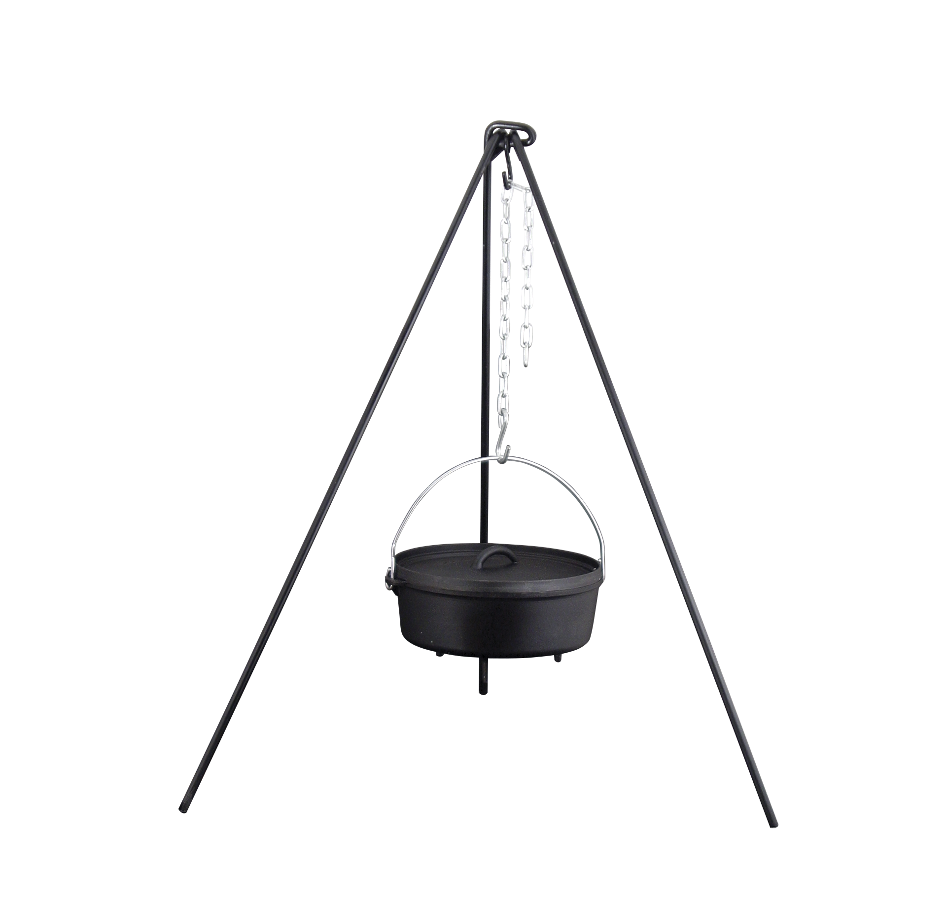 Heavy-Duty Black Cast Iron Dutch Oven Tripod with Adjustable Chain