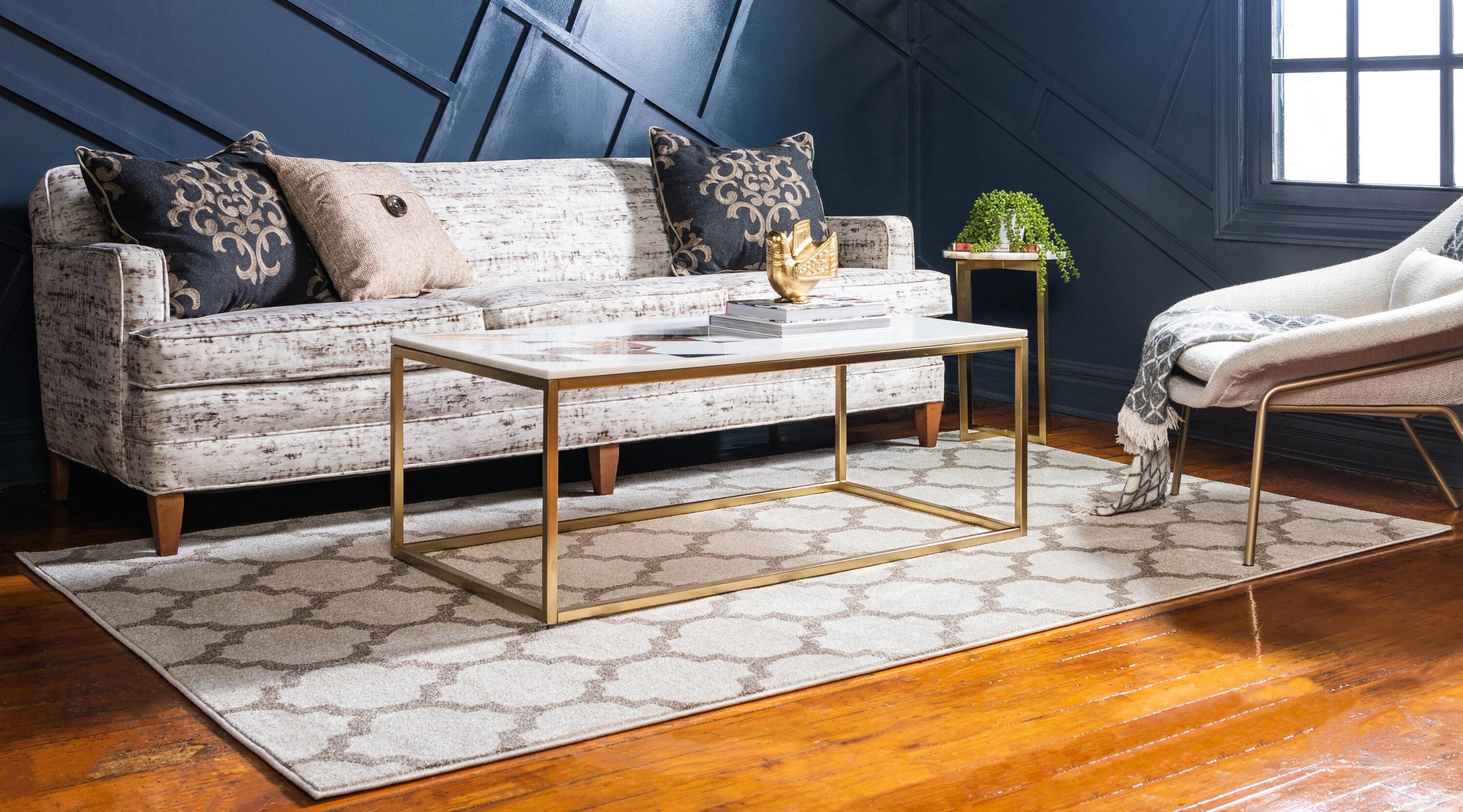 Unique Loom 4' 1 x 6' 1 Trellis Philadelphia Beige and Light Brown Area Rug