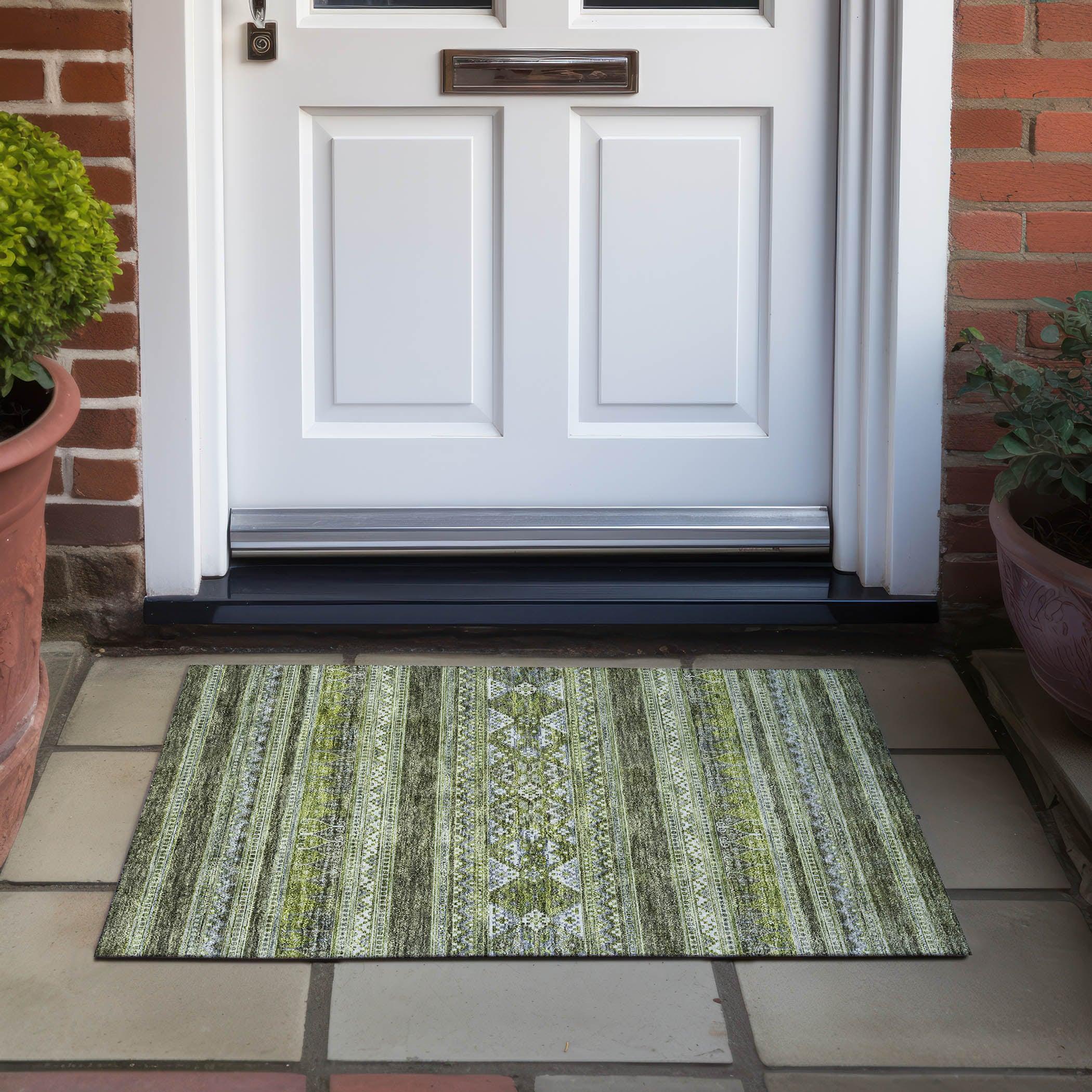 Olive Green Synthetic Flat Woven Rectangular Rug